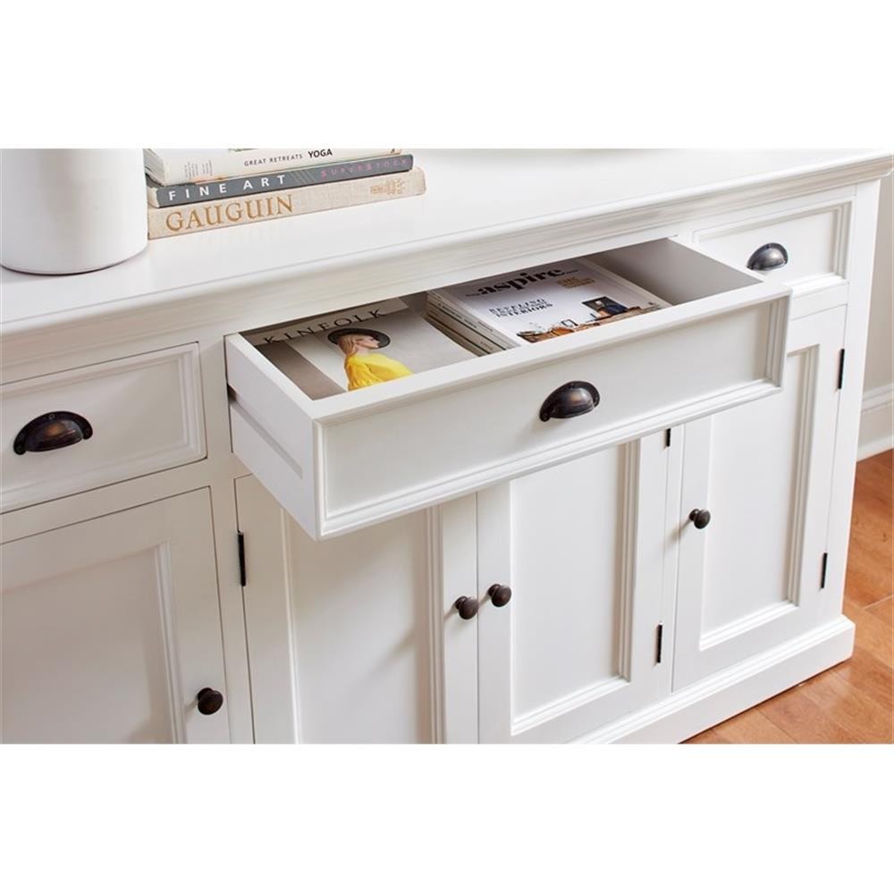 Beaumont Lane Mahogany Wood Buffet with 4 Doors 3 Drawers in White