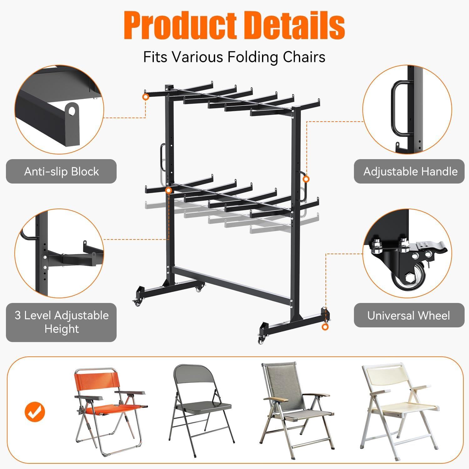 Folding Chair Rack Cart for 84 Chairs/12 Tables of 1080LBS w/Weatherproof Cover
