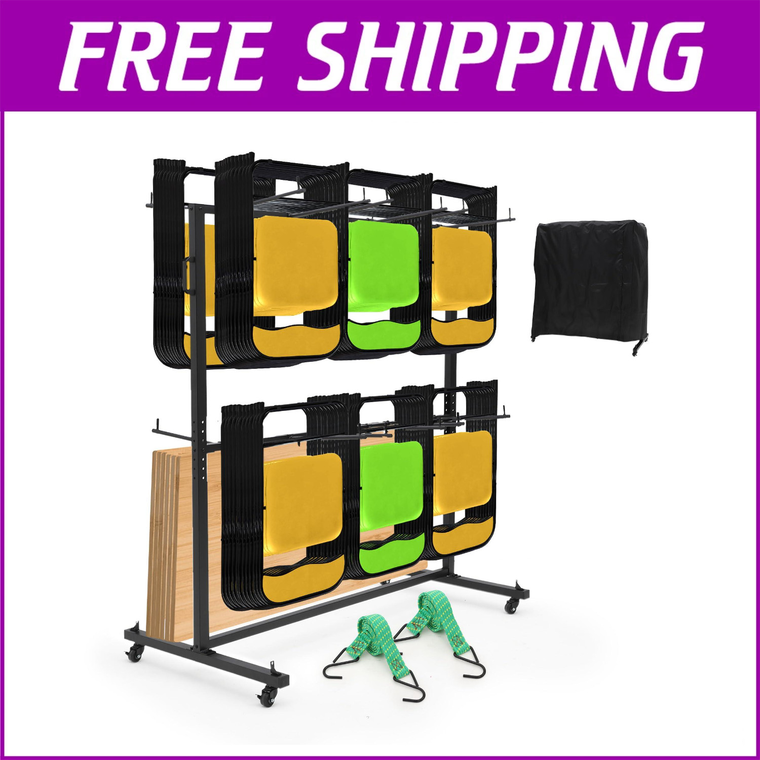 🚩Folding Chair Cart Dolly Hold 84 , 800 Lb Capacity Chair Holder Rack with Cove