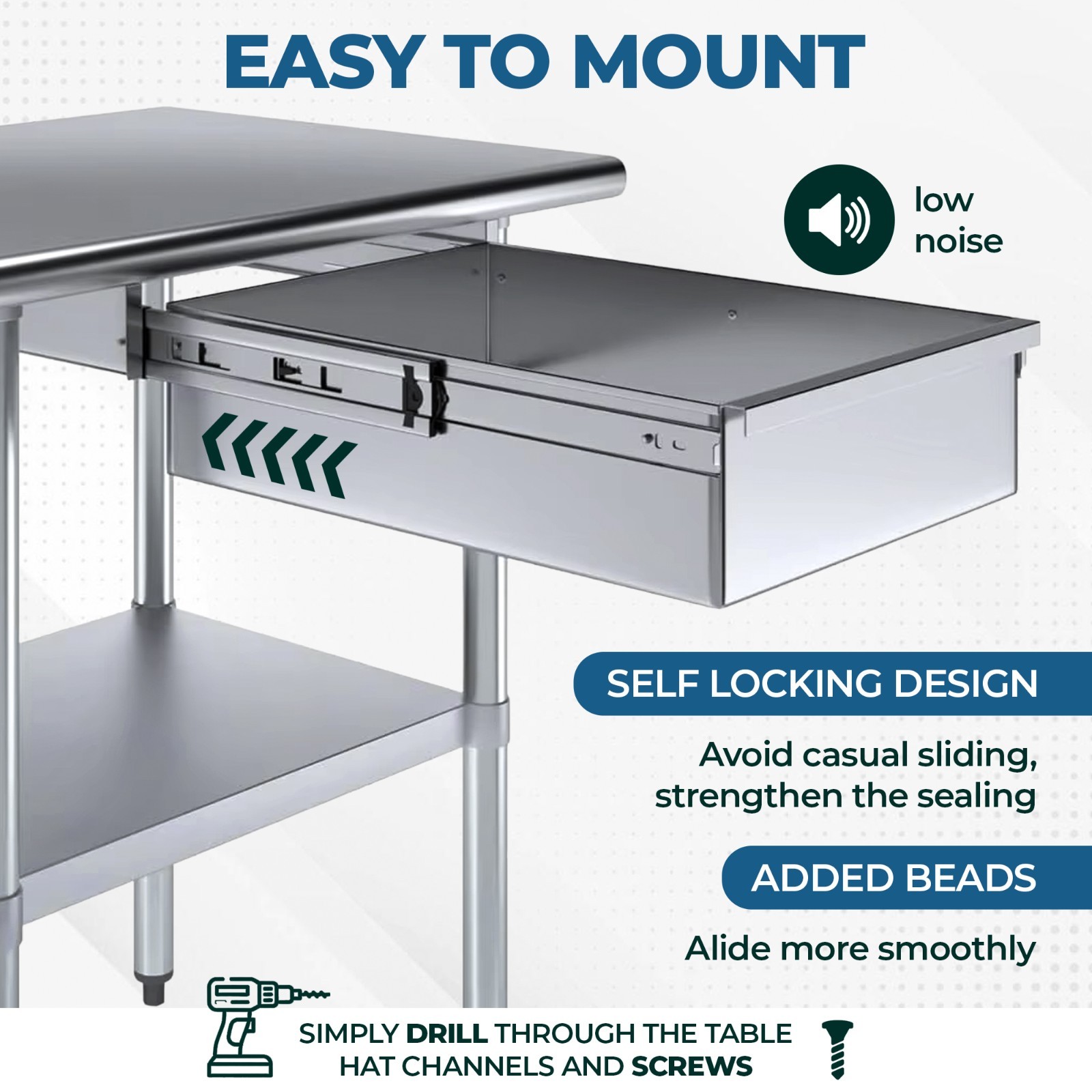 Stainless Steel Drawer for Work Table -15″ x 20″ x 5″ – Heavy Duty