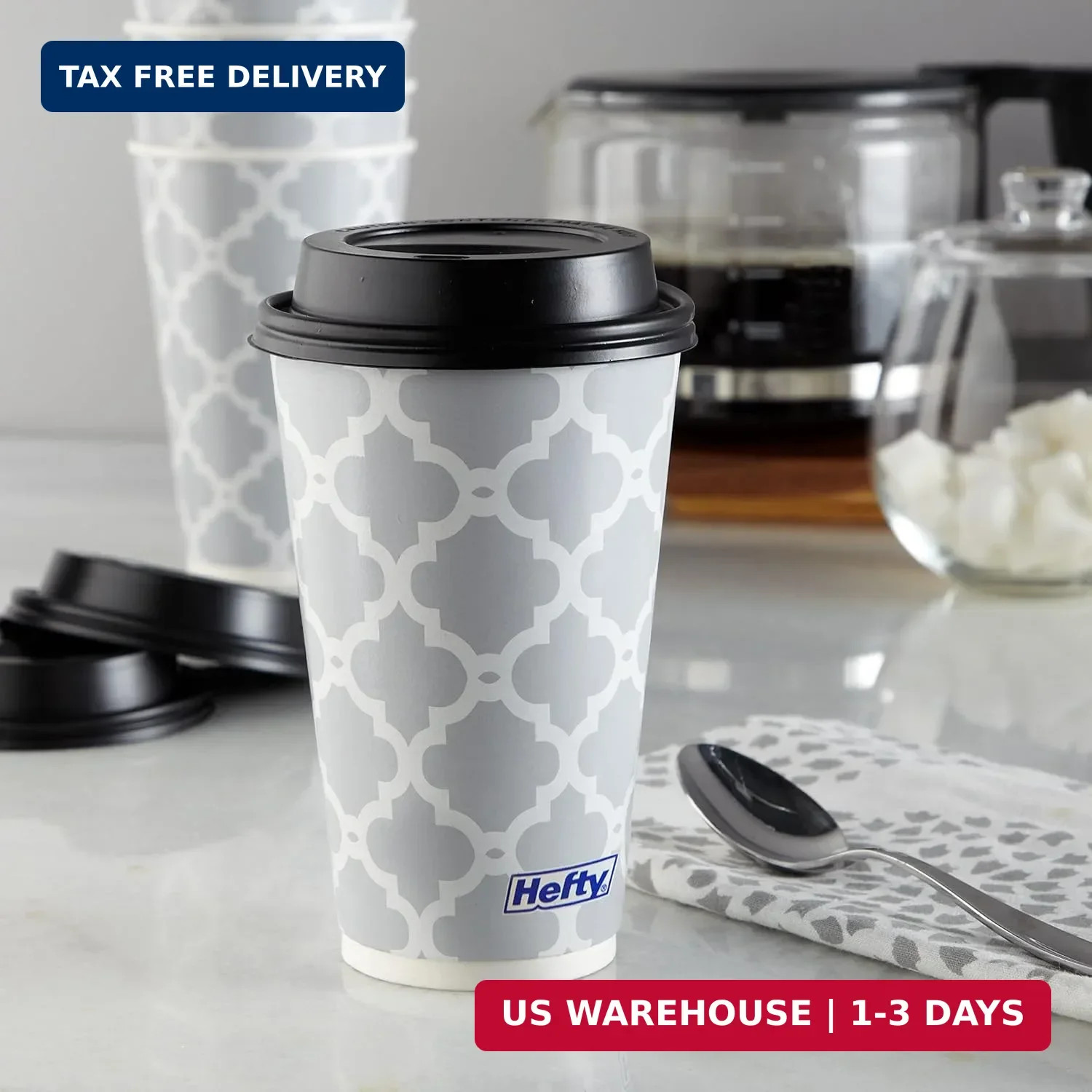 Hefty Disposable Hot Cups with Lids, Insulated Paper Coffee Cups for Tea, Cocoa