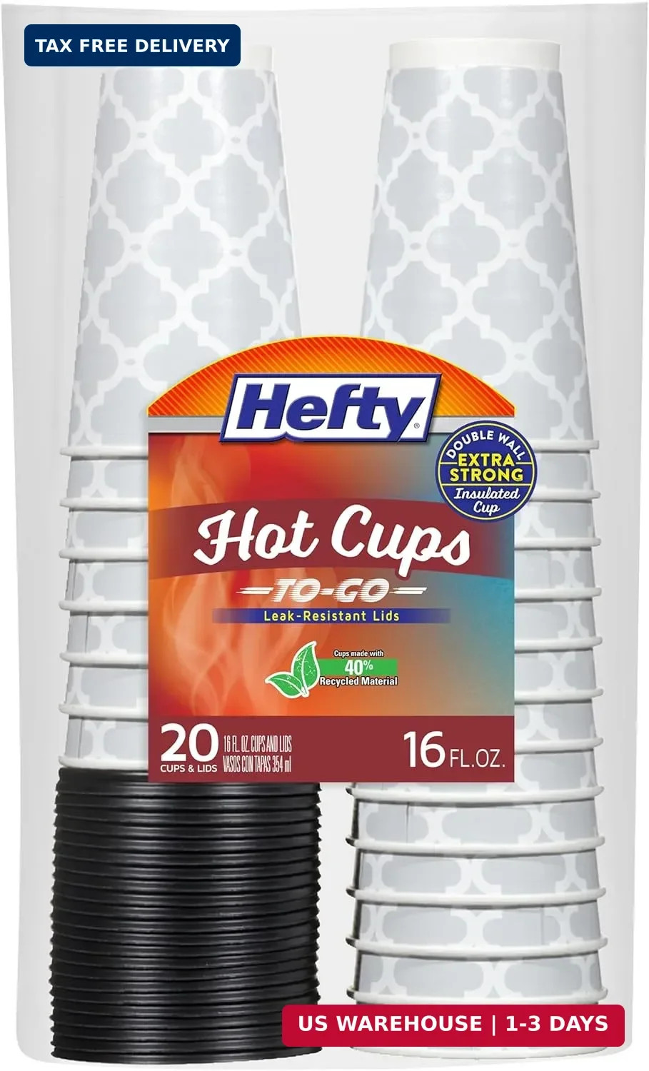 Hefty Disposable Hot Cups with Lids, Insulated Paper Coffee Cups for Tea, Cocoa