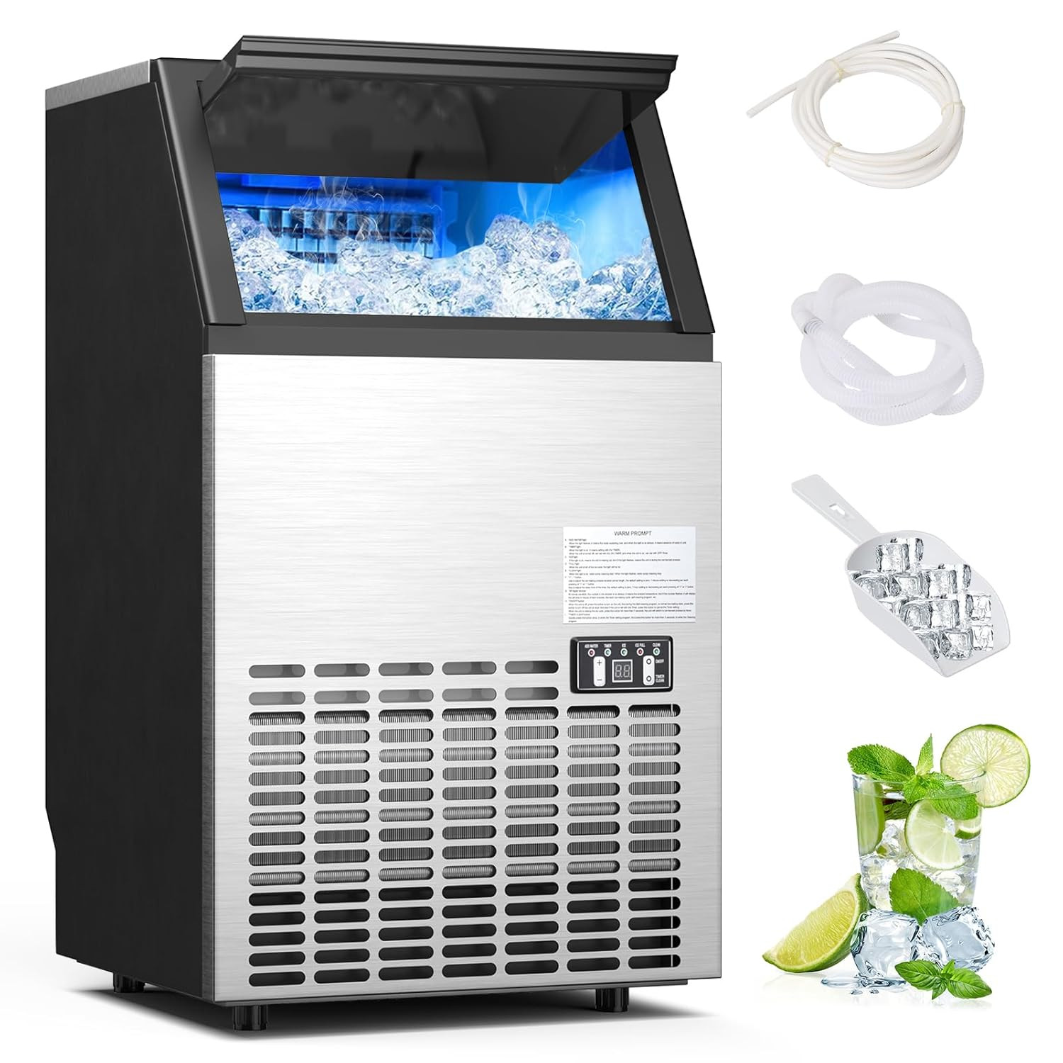 Commercial Ice Maker Machine, 110LBS/24H Stainless Steel under Counter/Freestand