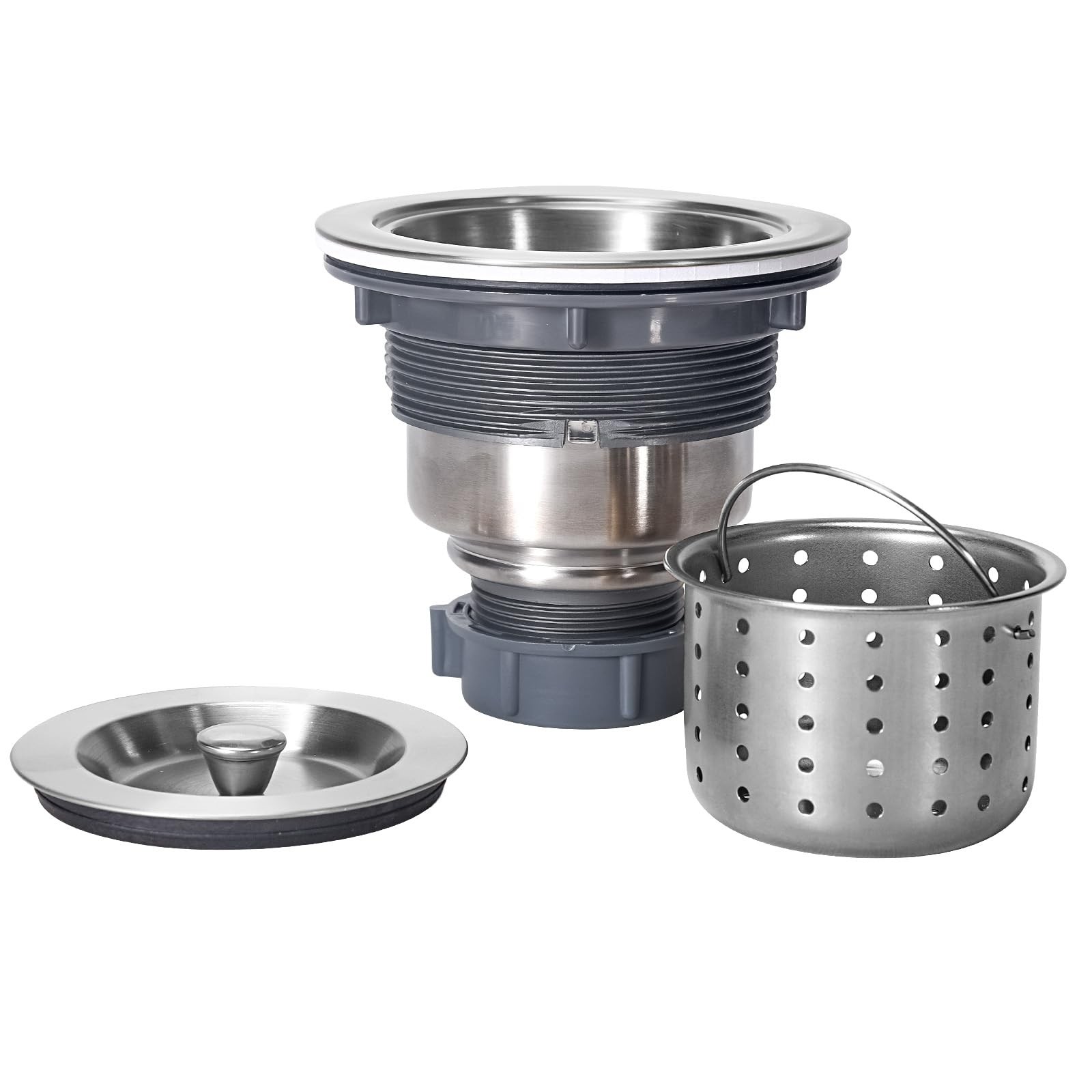 3-1/2 Inch Sink Drain Assembly Kit, Removable Deep Strainer Silver