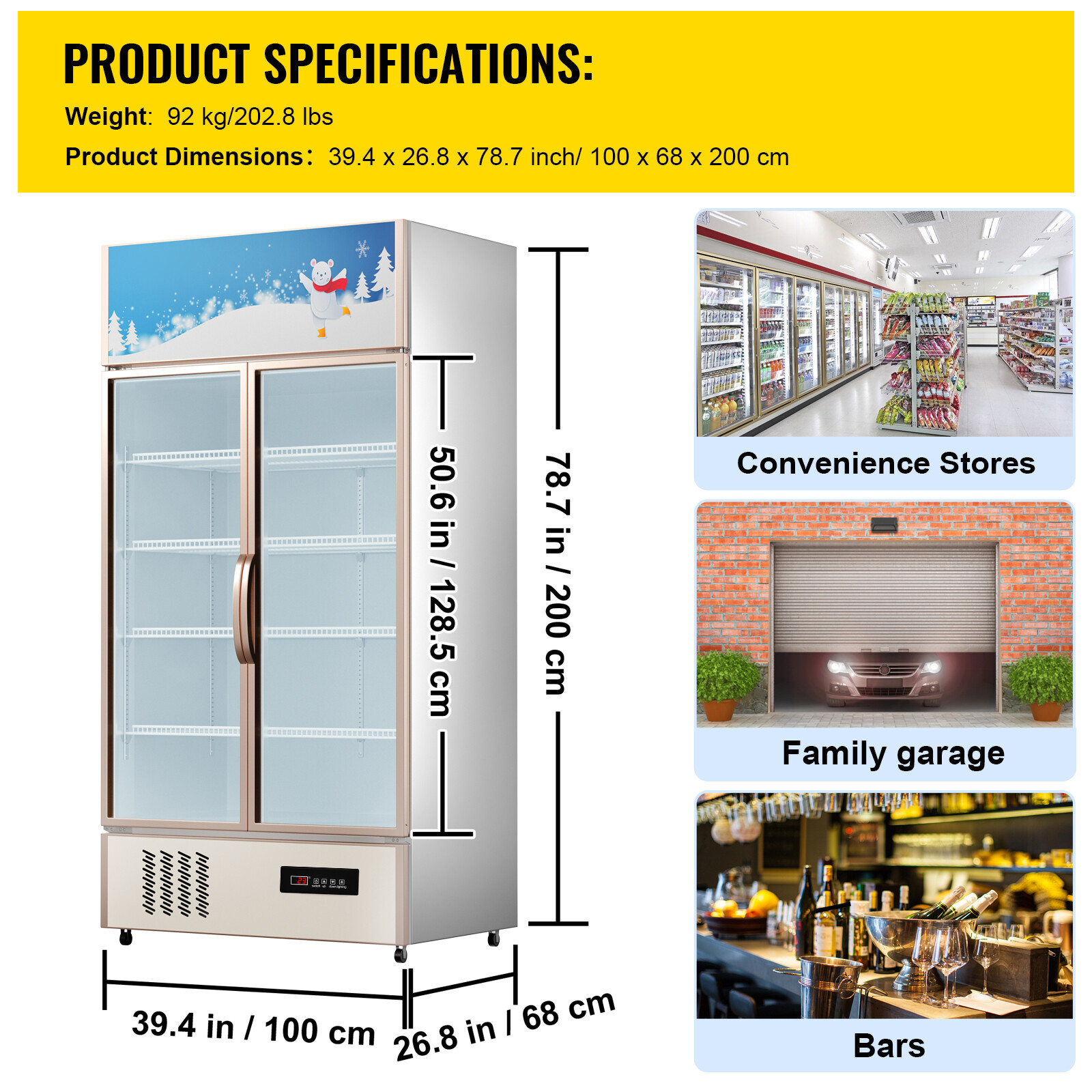 23 Cu.Ft. Commercial Merchandiser Refrigerator Beverage Cooler 2 Glass Doors 40″