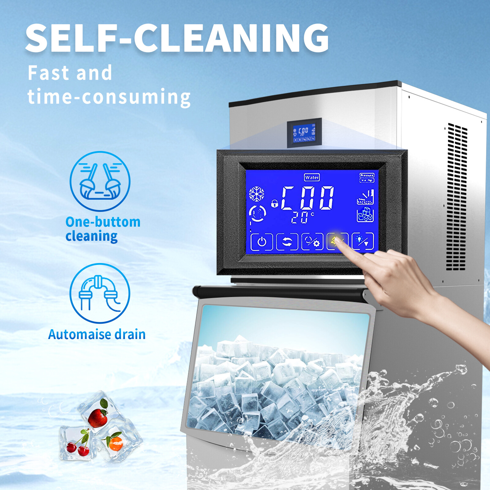 TECSPACE Commercial 110V 1200W Freestanding Ice Maker – 550LBS/24H + 350LBS Bin