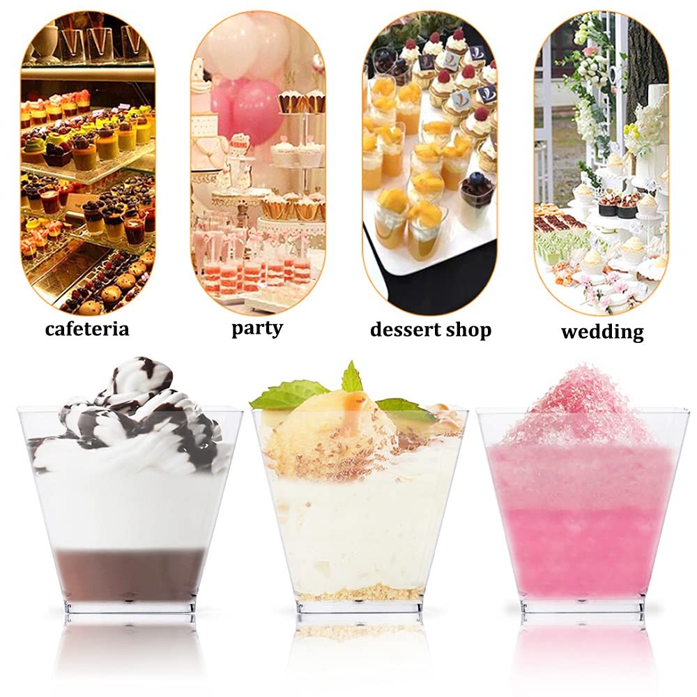 Jnnzzggu 50Pcs Square Mini Plastic Dessert Cups,3.5Oz Clear Plastic Parfait A…
