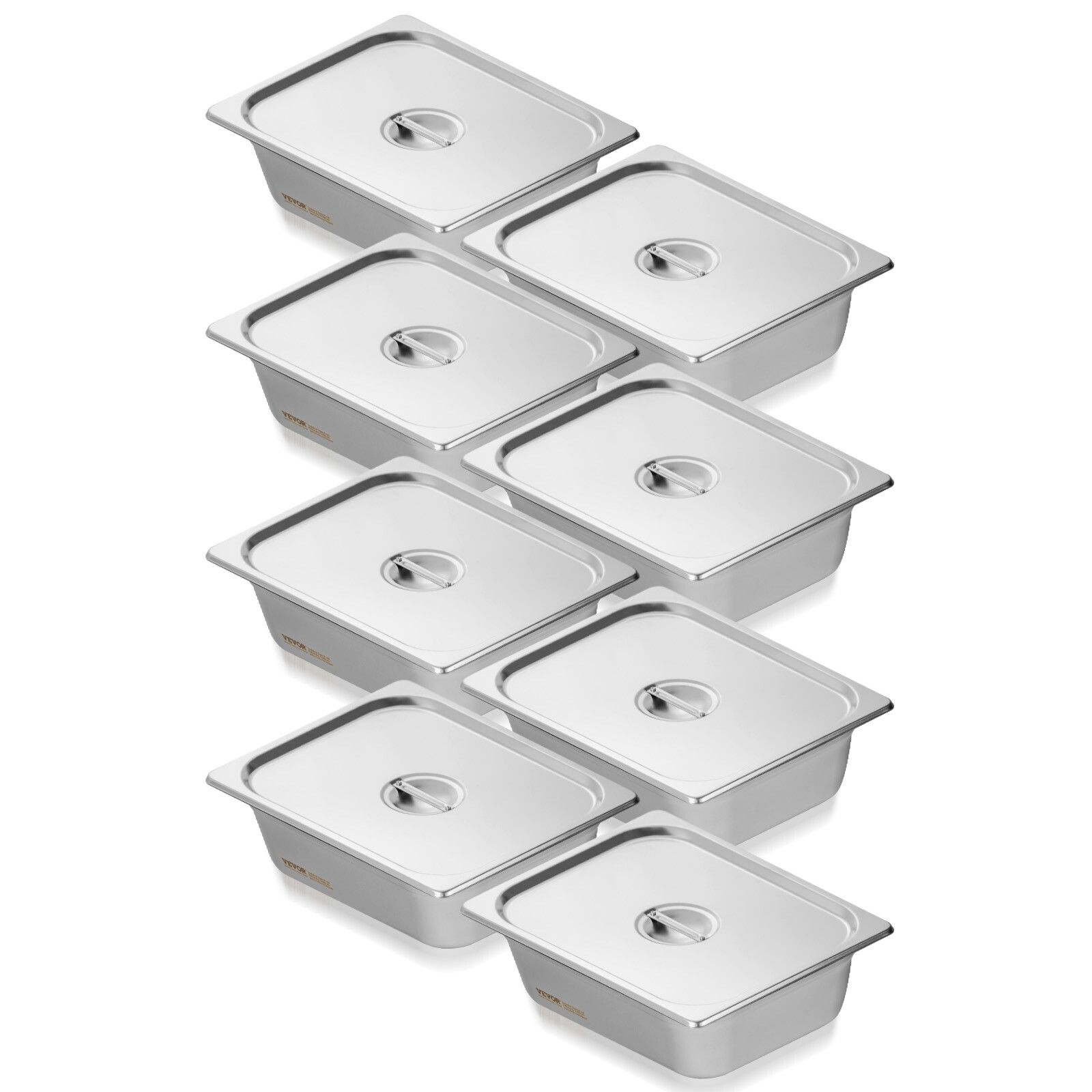 VEVOR 8 Pack 1/2 Size Hotel Pans Steam Table Pan Stainless Steel 4″ Deep Lid