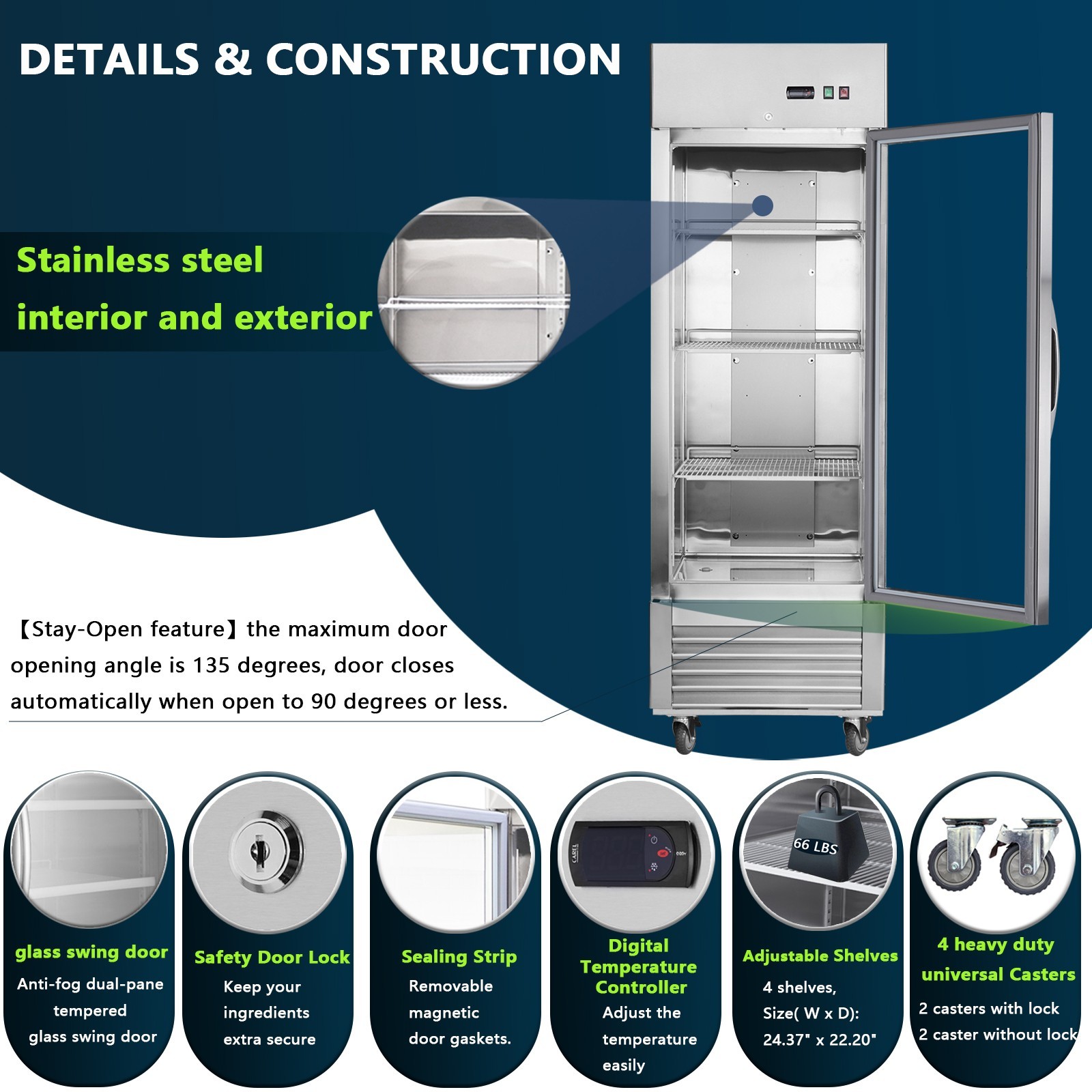 27»W Commercial Merchandiser Refrigerator | 18.7 Cu.ft 1 Glass Door Cooler