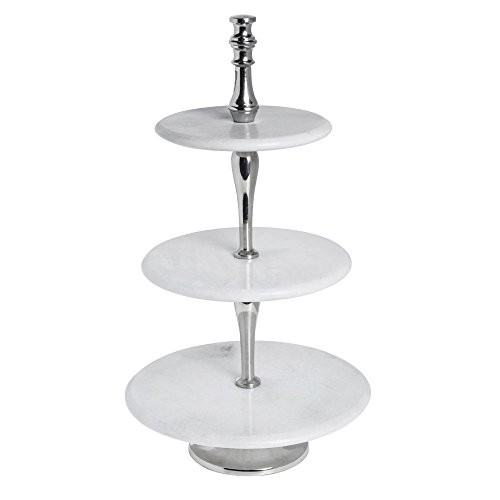 HUBERT® Tiered Display Stand 3 Tiers Round Nickel Plated Aluminum and Marble –