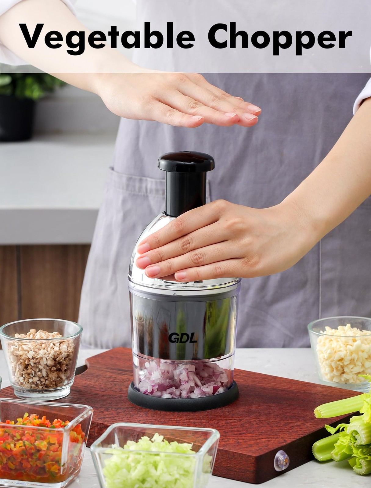 Food Chopper, Hand Chopper Dicer Easy to Clean, Manual Slap Vegetable Black