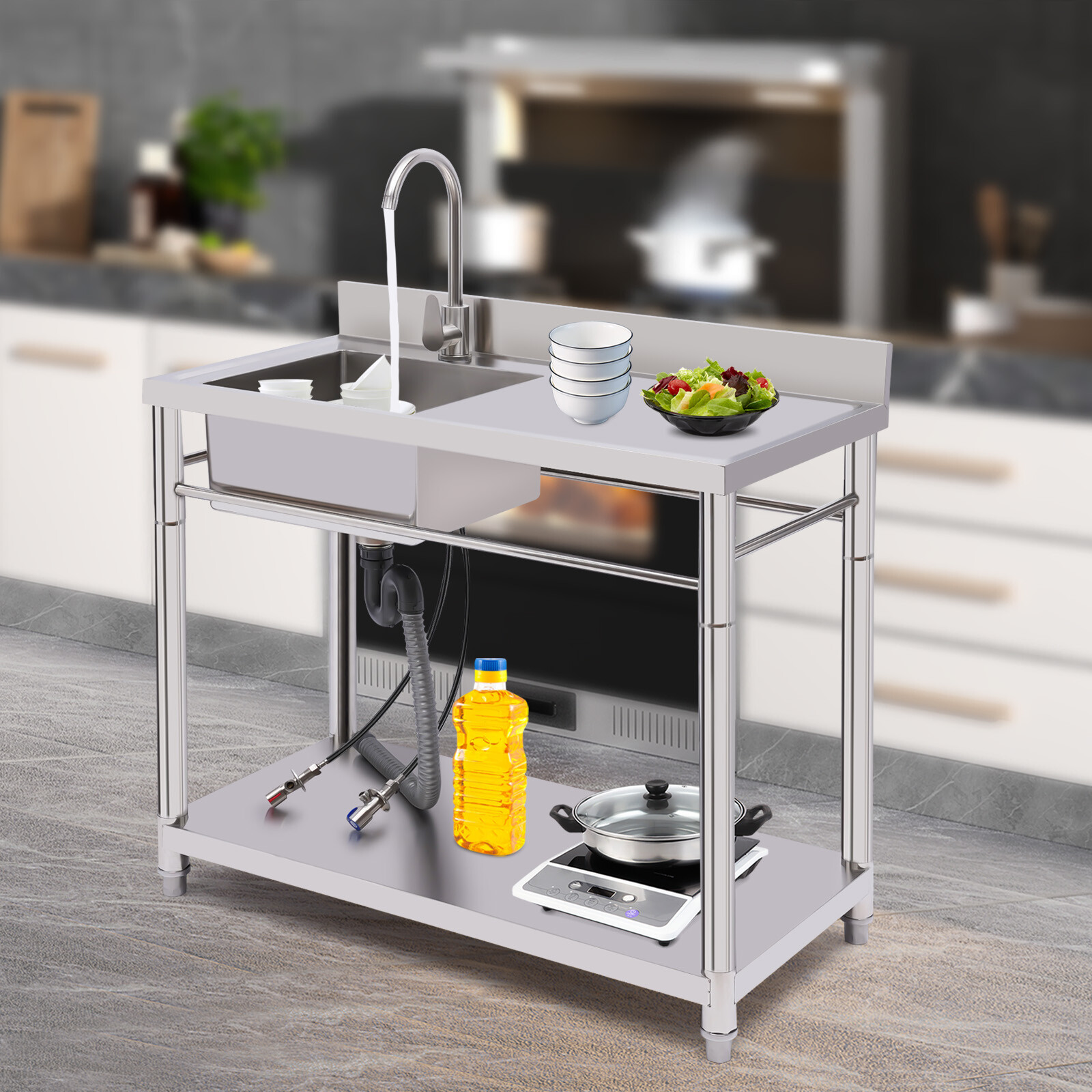 1 Compartment Sink Kitchen Stainless Steel Utility Sink Prep Table Commercial