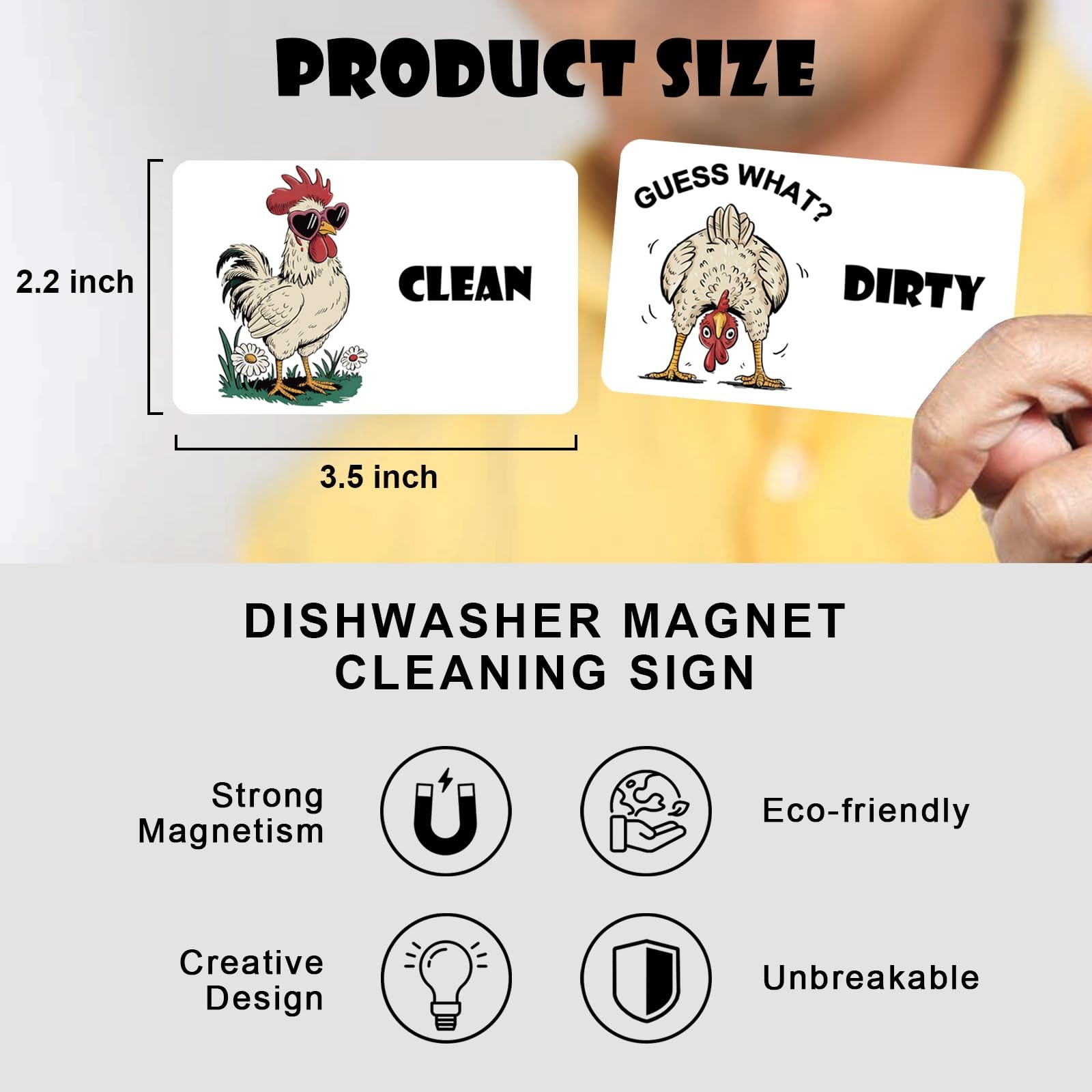 Farmhouse Rooster Cartoon Clean Dirty Dishwasher Magnet, Washing Machine Magnet