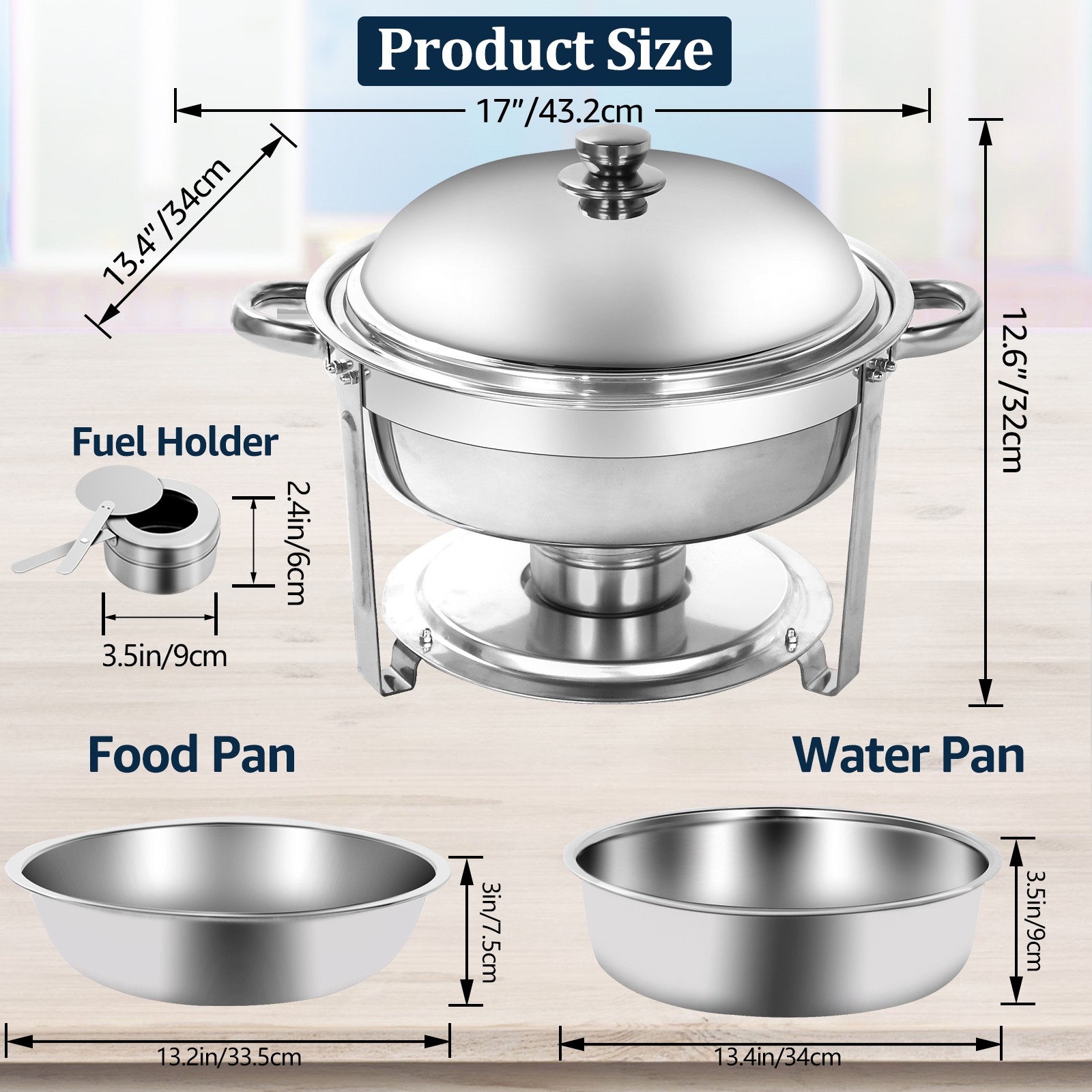 Chafing Dishes for Buffet 4 Pack 6 QT Round Stainless Steel Food Warmers Silver
