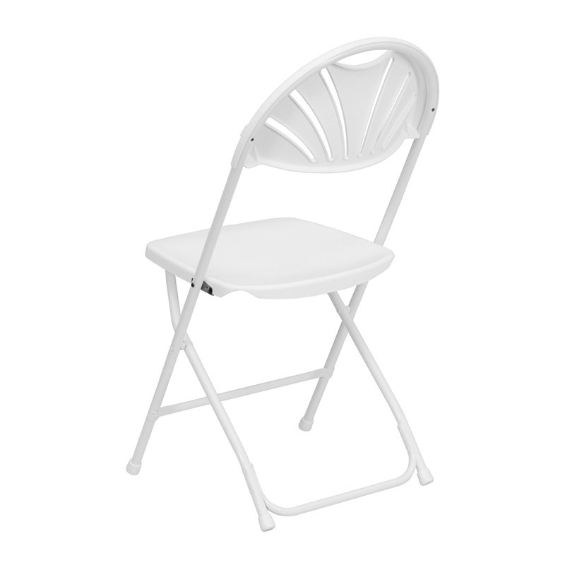 Plastic Folding Chairs White Fan Back Outdoor 300lb Capacity Steel Frame 8 Pack