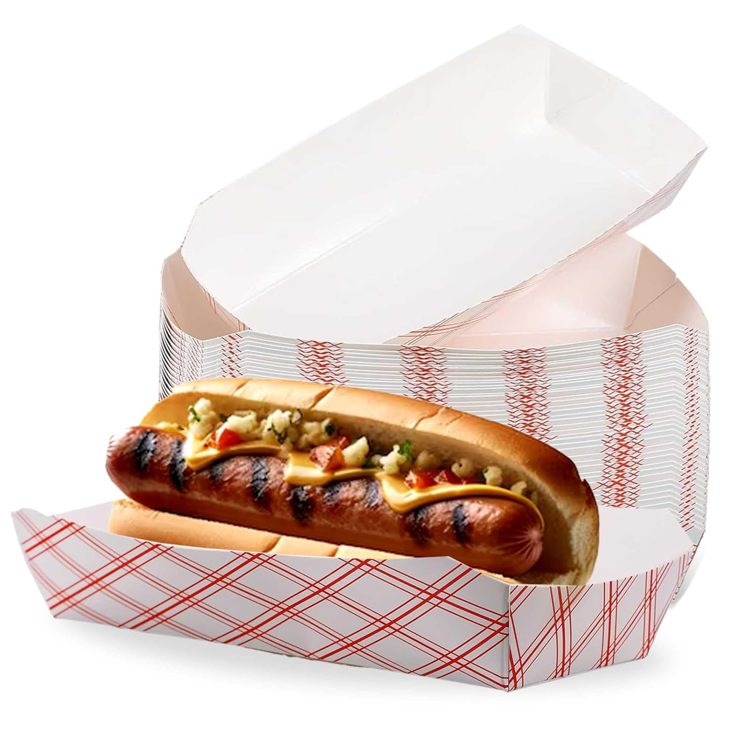 7″ Paper Hot Dog Trays- Pack of 50Ct