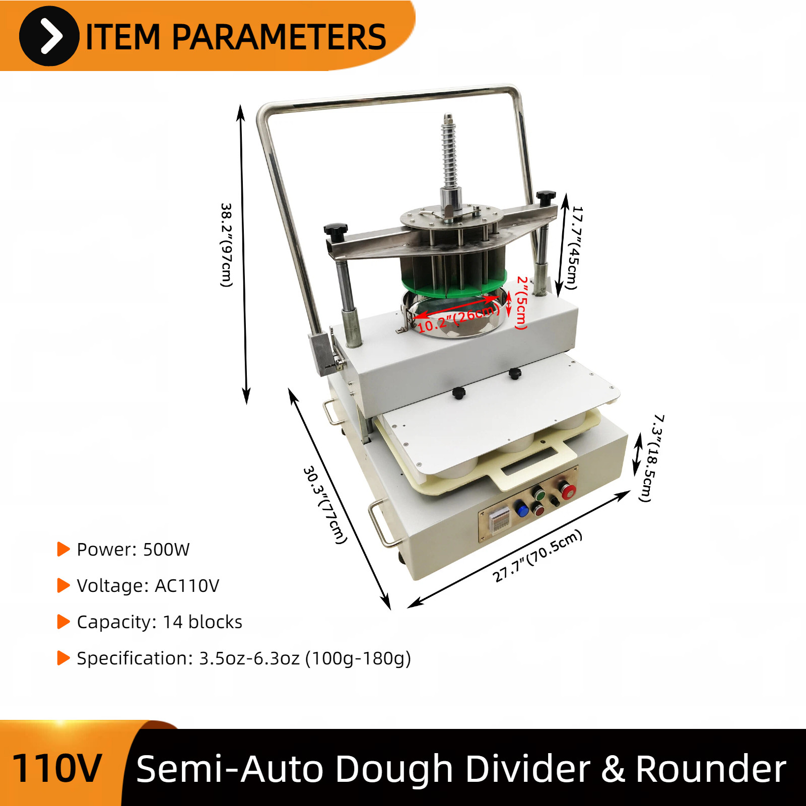 Semi-Automatic Dough Cutting Machine 14 Block Dough Divider & Rounder 100-180g