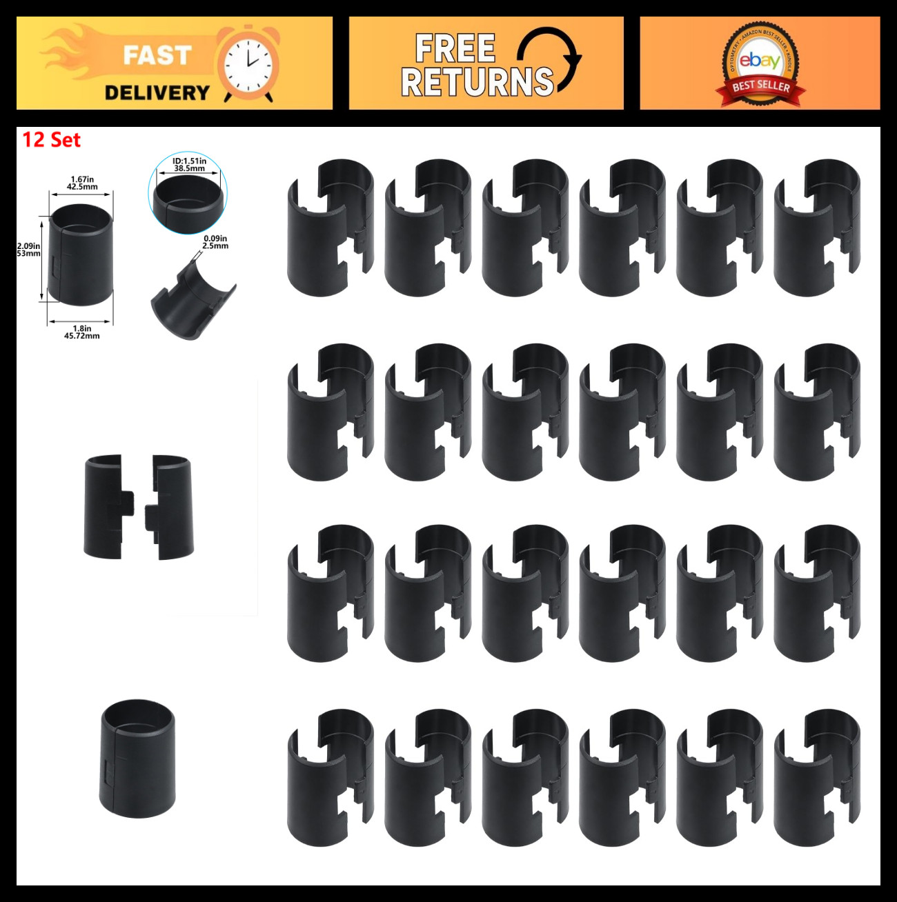 48 Pack Wire Shelf Locking Clips – 1.5 Inch Black Split Sleeve for Metal Racks