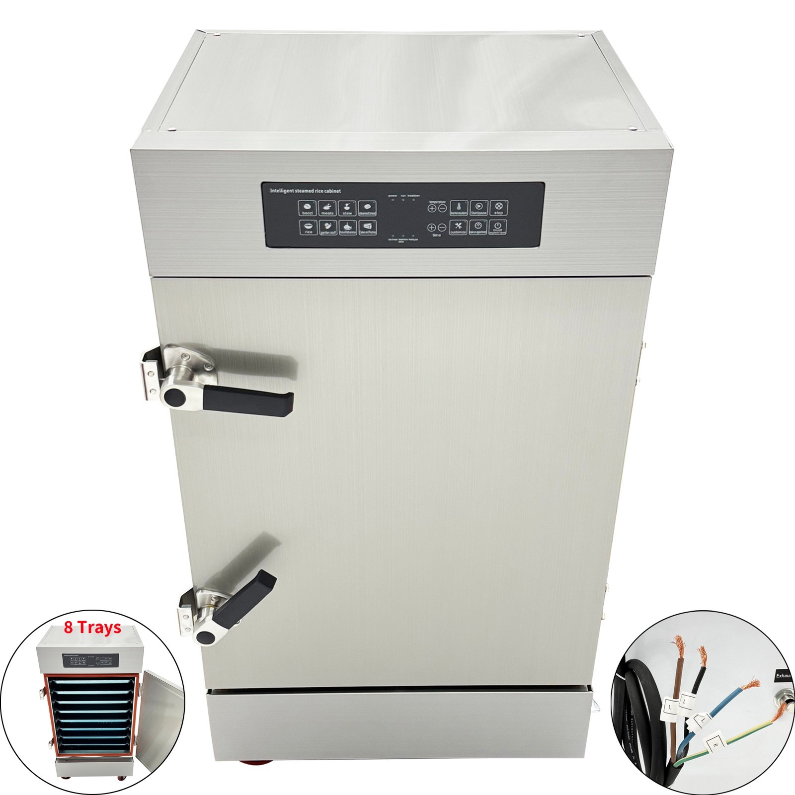 220V 3PH 8 Trays Intelligent Electric Steaming Cabinet Rice Steaming Box 9KW