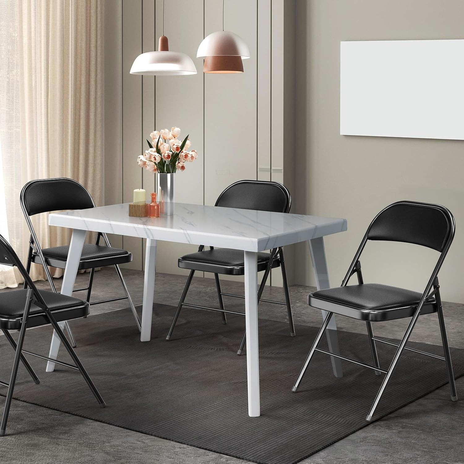 VINGLI 6 Pack Folding Chairs Padded PU Leather Metal 350 lbs Black