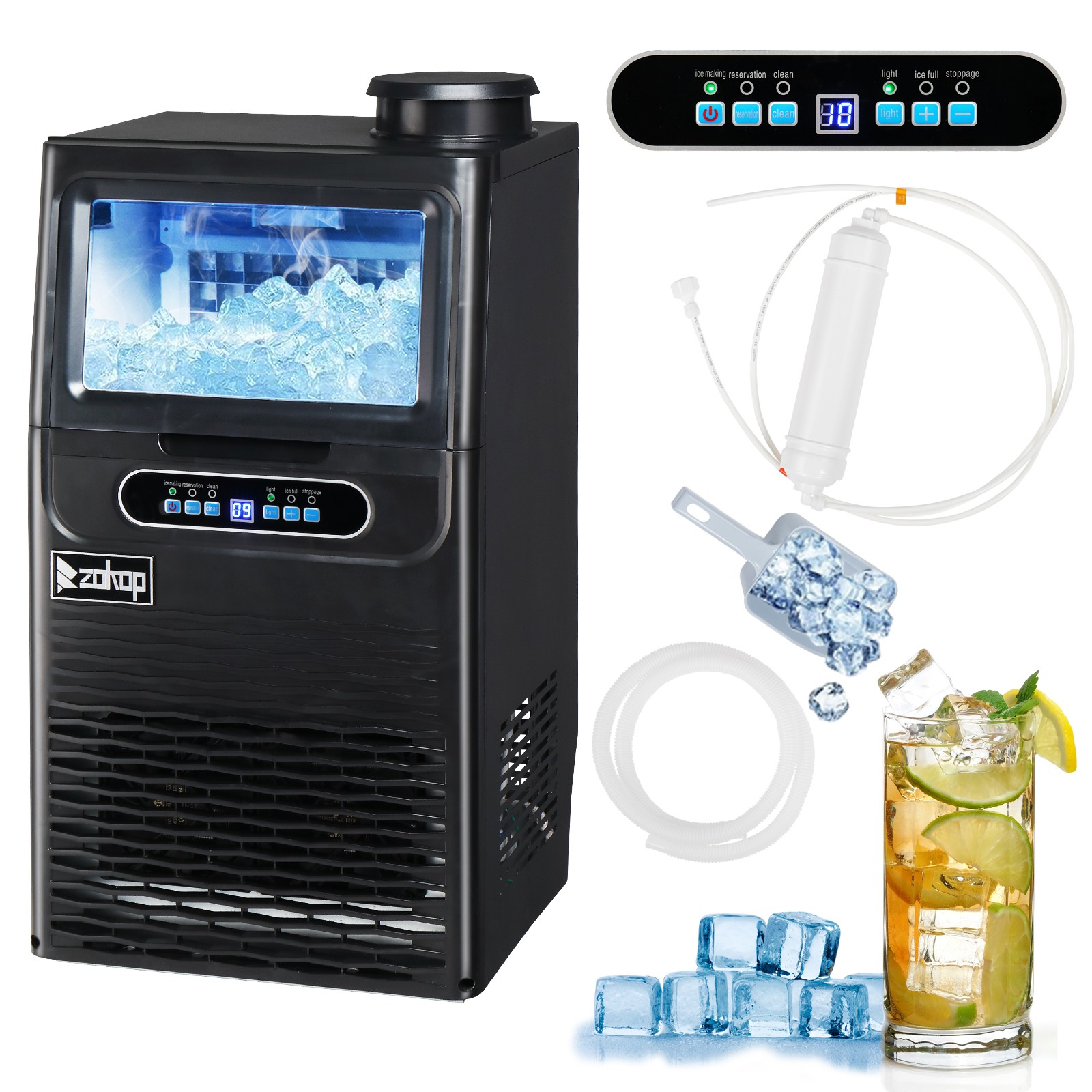 ZOKOP Home Commercial 70lbs/24H Ice Make Machine Cube 11Lbs Ice Storage Capacity