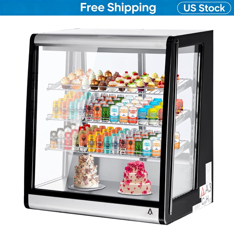 Commercial Cake Display Refrigerator 7Cu.Ft, Countertop Glass Door, LED Shelves