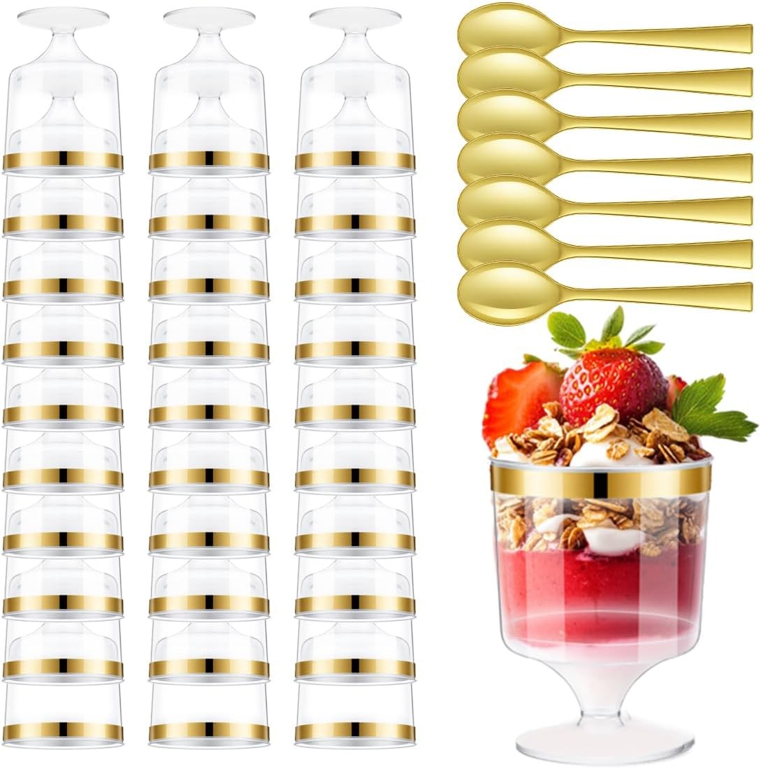 160Pcs Dessert Cups with Golden Spoon,5Oz Clear Plastic Parfait Cups,Mini