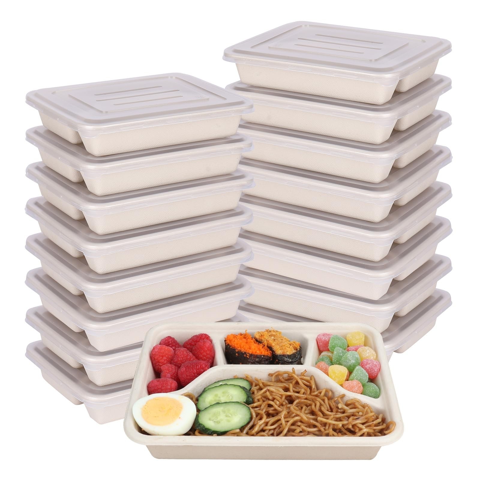 Sugarcane Fiber 24 oz 4 Compartments disposable plates with Lids Bagasse Plan…