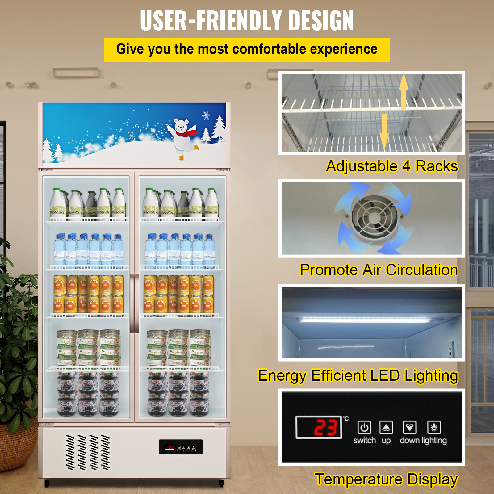 VEVOR 23 cu.ft. Commercial Merchandiser Refrigerator Beverage Cooler 2 Doors 40″