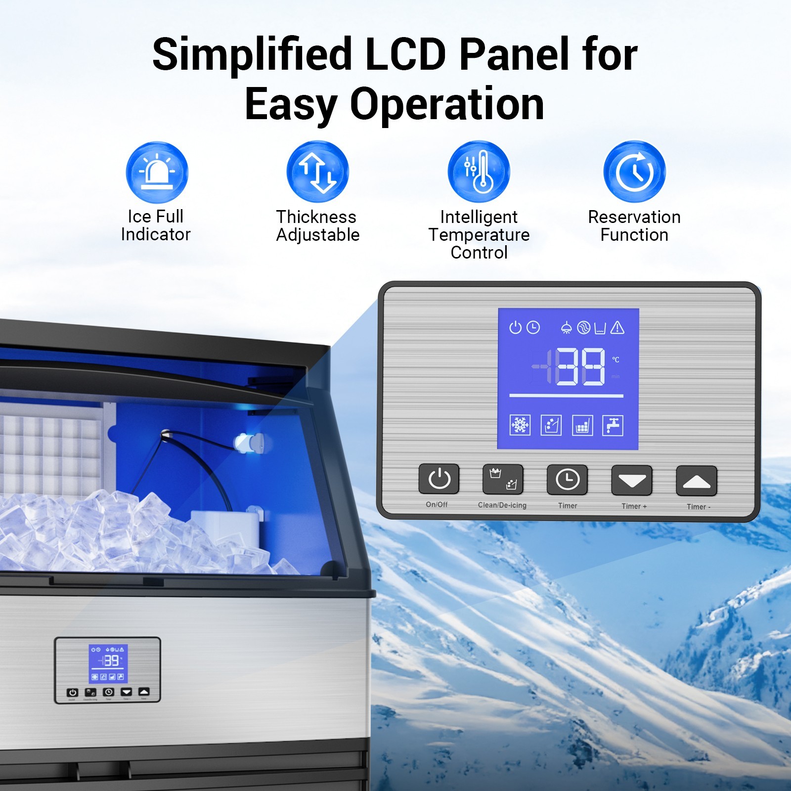 Commercial Ice Maker Machine 450LBS/24H Built-in Ice Maker with 120LBS Storage