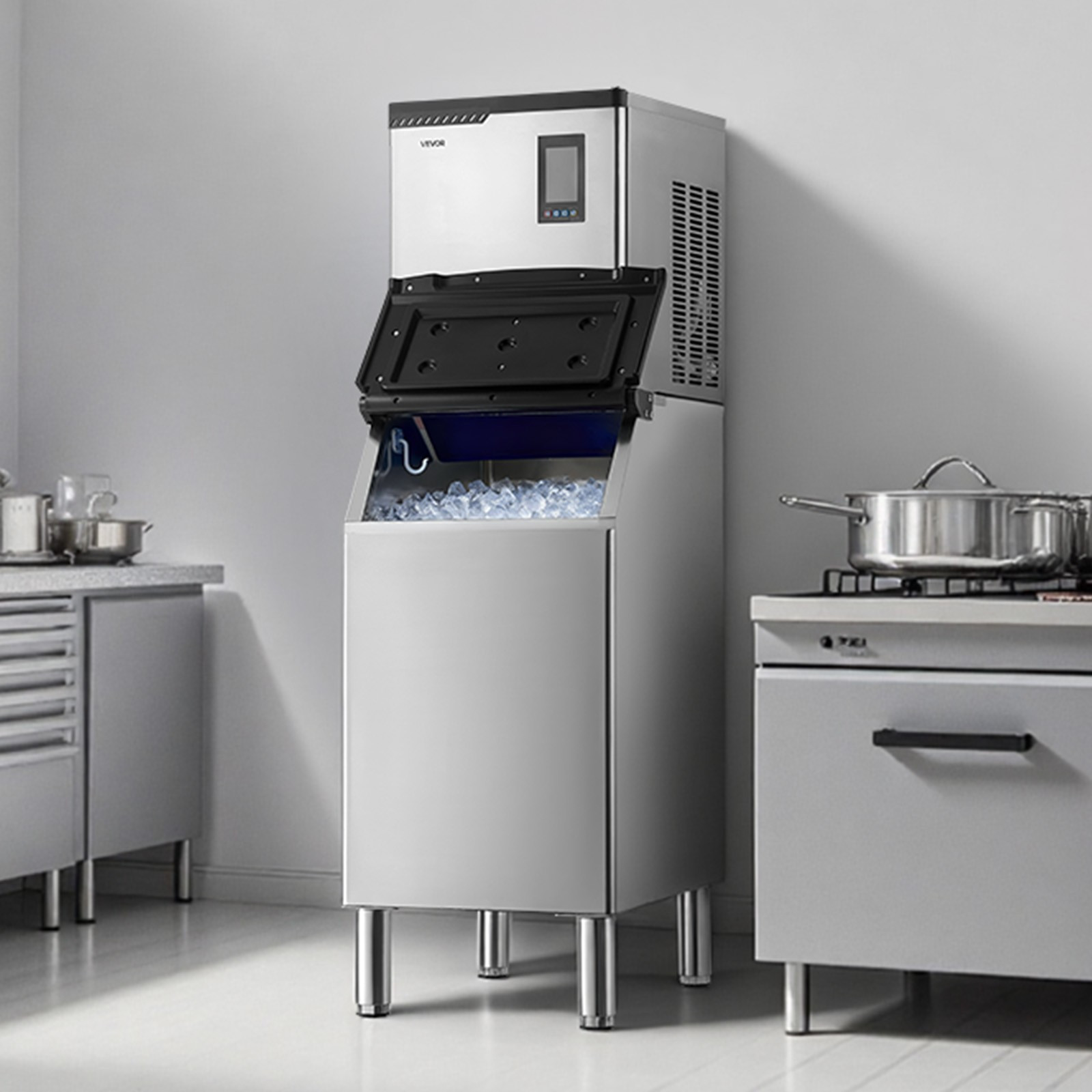 VEVOR Commercial Ice Maker 300LBS/24H with 300LBS Storage Bin Auto Self-Cleaning