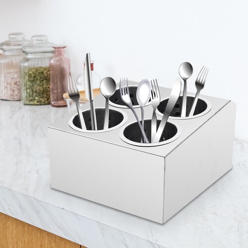 4 Hole Stainless Steel Spoon Container Flatware Holder Storage Box Kitchen USA