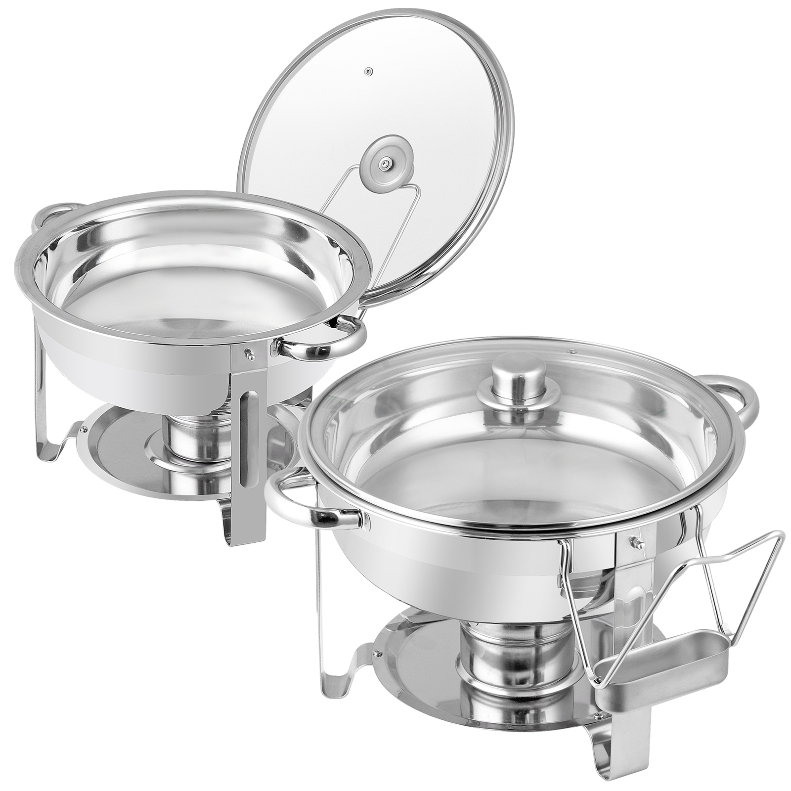 2 PCS 5 Qt Stainless Steel Round Chafing Dishes Buffet Warmer Set with Lid
