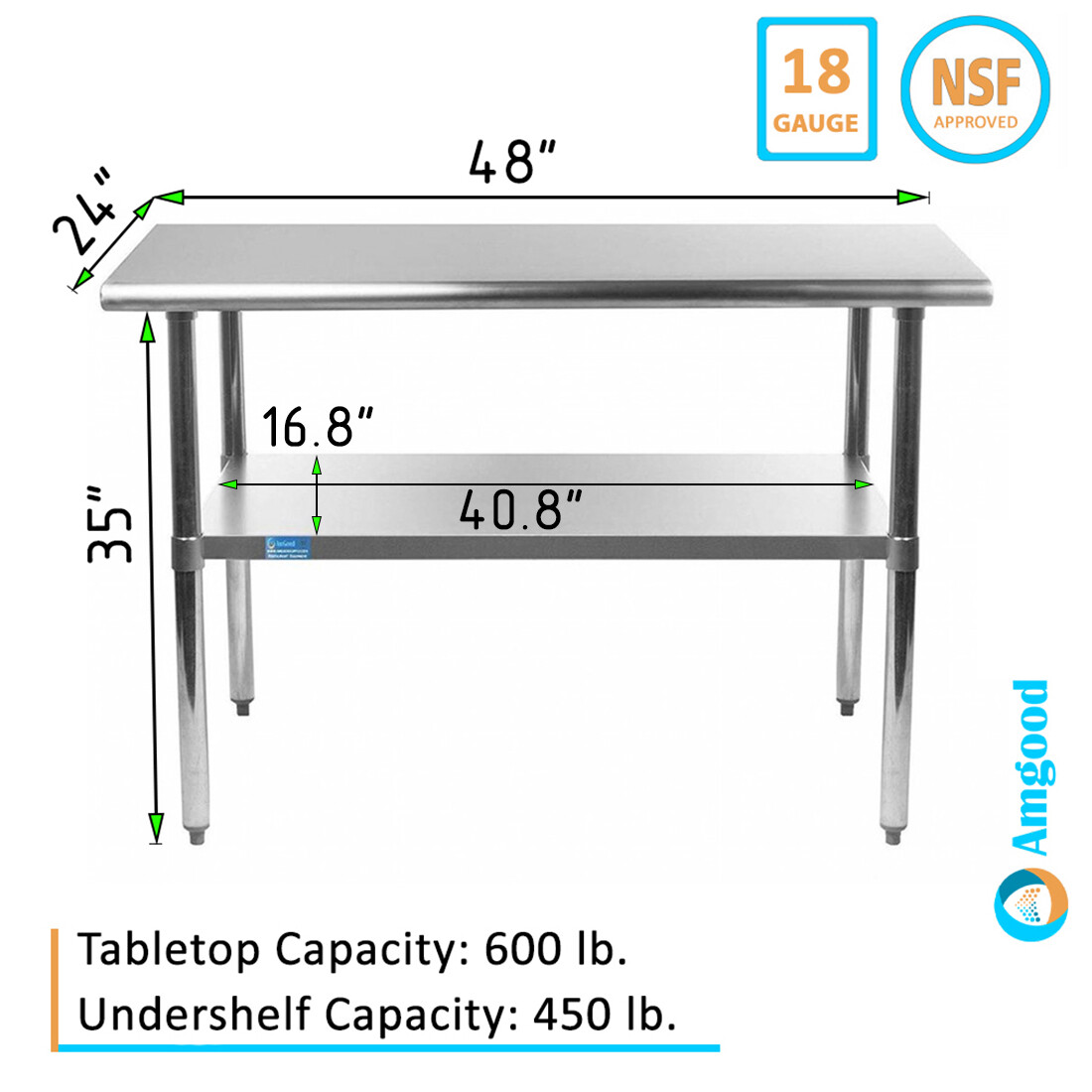 24″ X 48″ Stainless Steel Work Table With Galvanized Undershelf