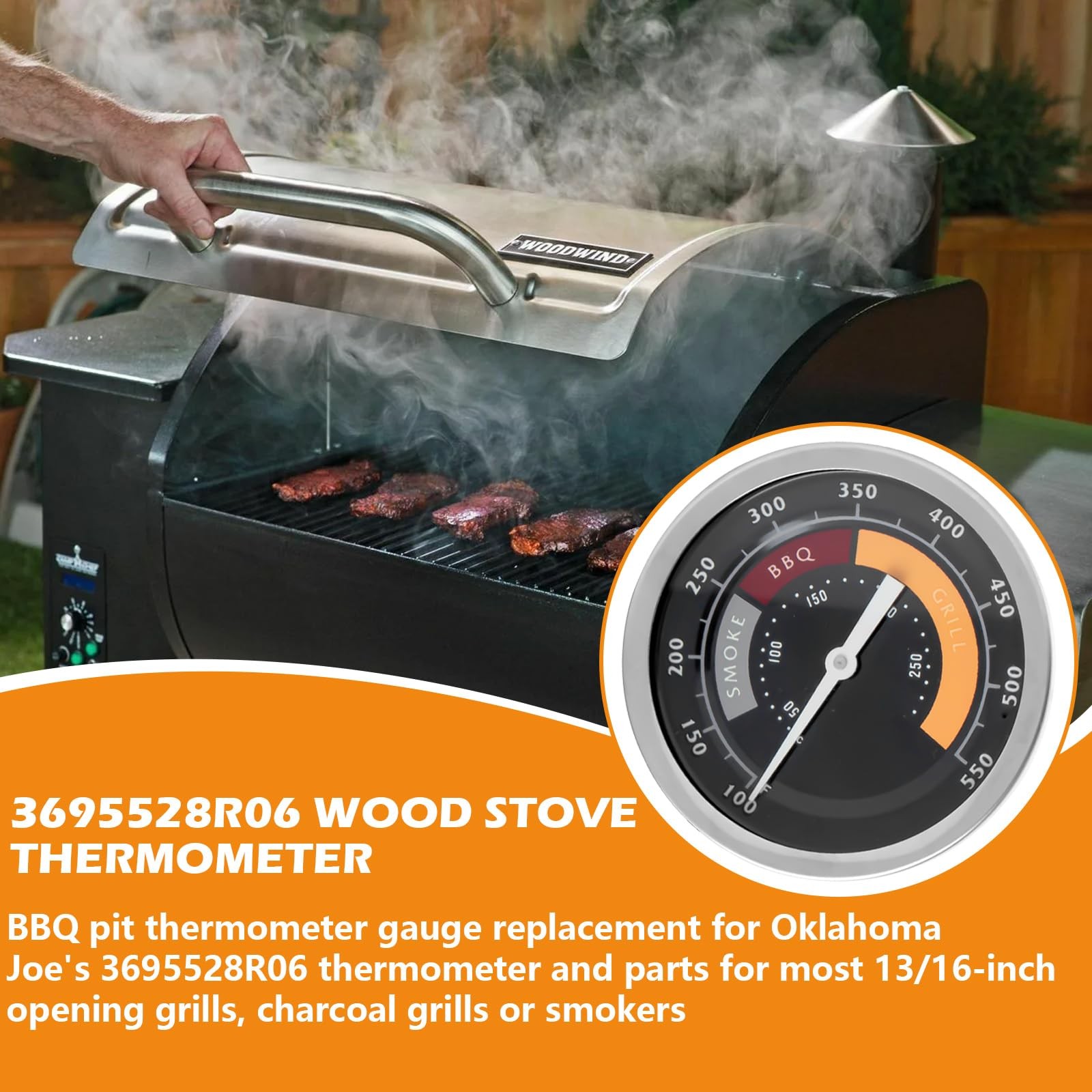 3695528R06 Grill Thermometer Fit for Oklahoma Joe’s Smoker 1 Pack, Black