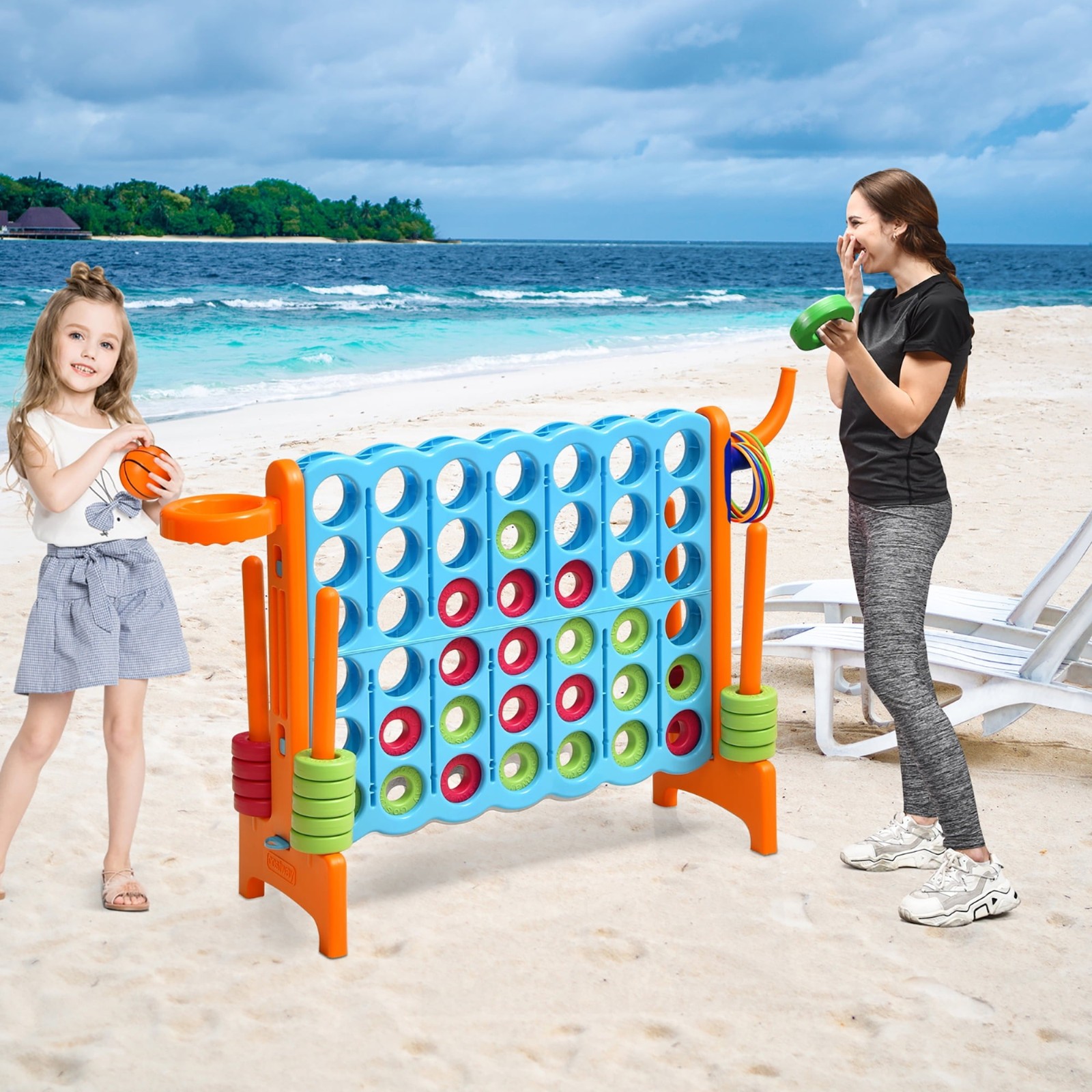 1 Costway Giant 4-in-A-Row Game Set w/ Basketball Hoop Orange FREESHIP