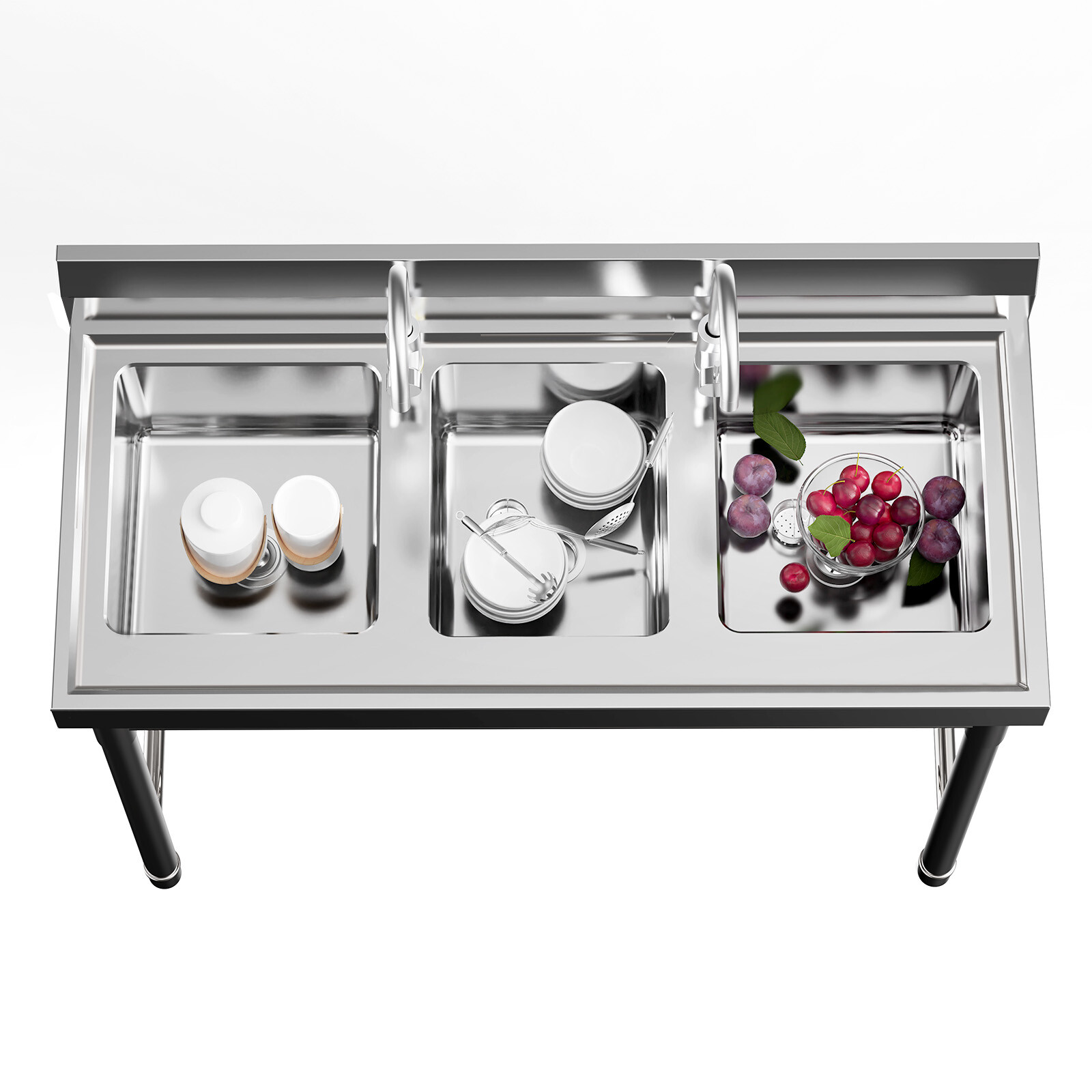 Commercial Sink Stainless Steel 3 Compartment Kitchen Utility Sink With Faucet