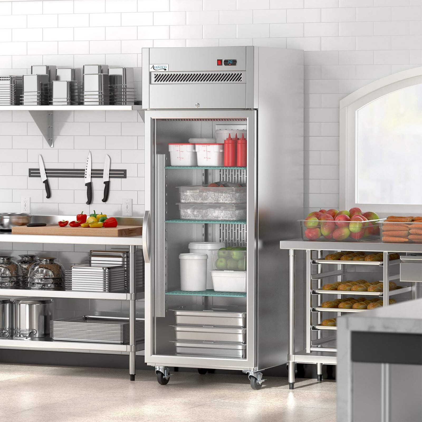 29″ Glass Door Stainless Steel Reach-In Refrigerator