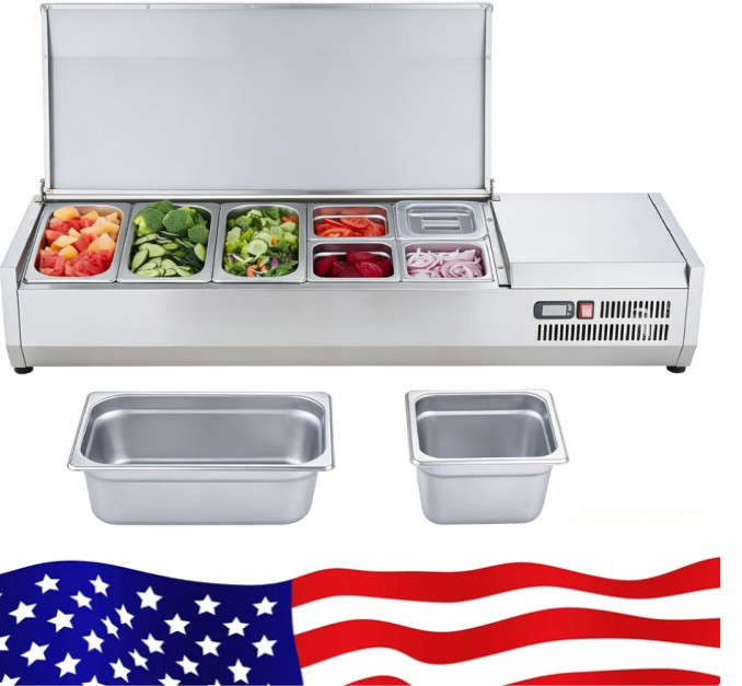 ⚡140W Refrigerated Condiment Prep Station, 51″ Countertop Refrigerator Condimen