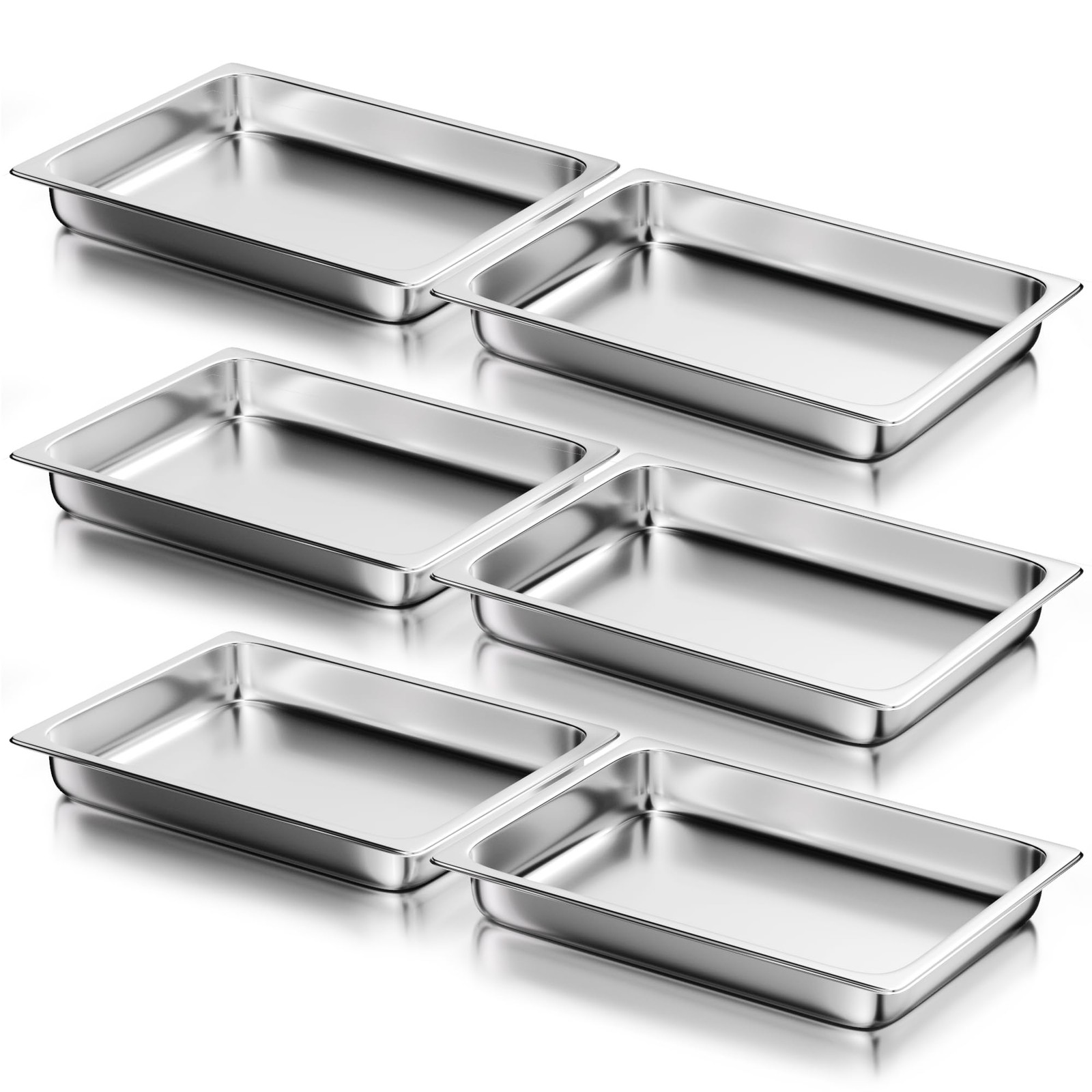 Steam Table Hotel Pans – 1/1 Full Size 2.5 Inch Deep 6 Pack, Stainless Steel …