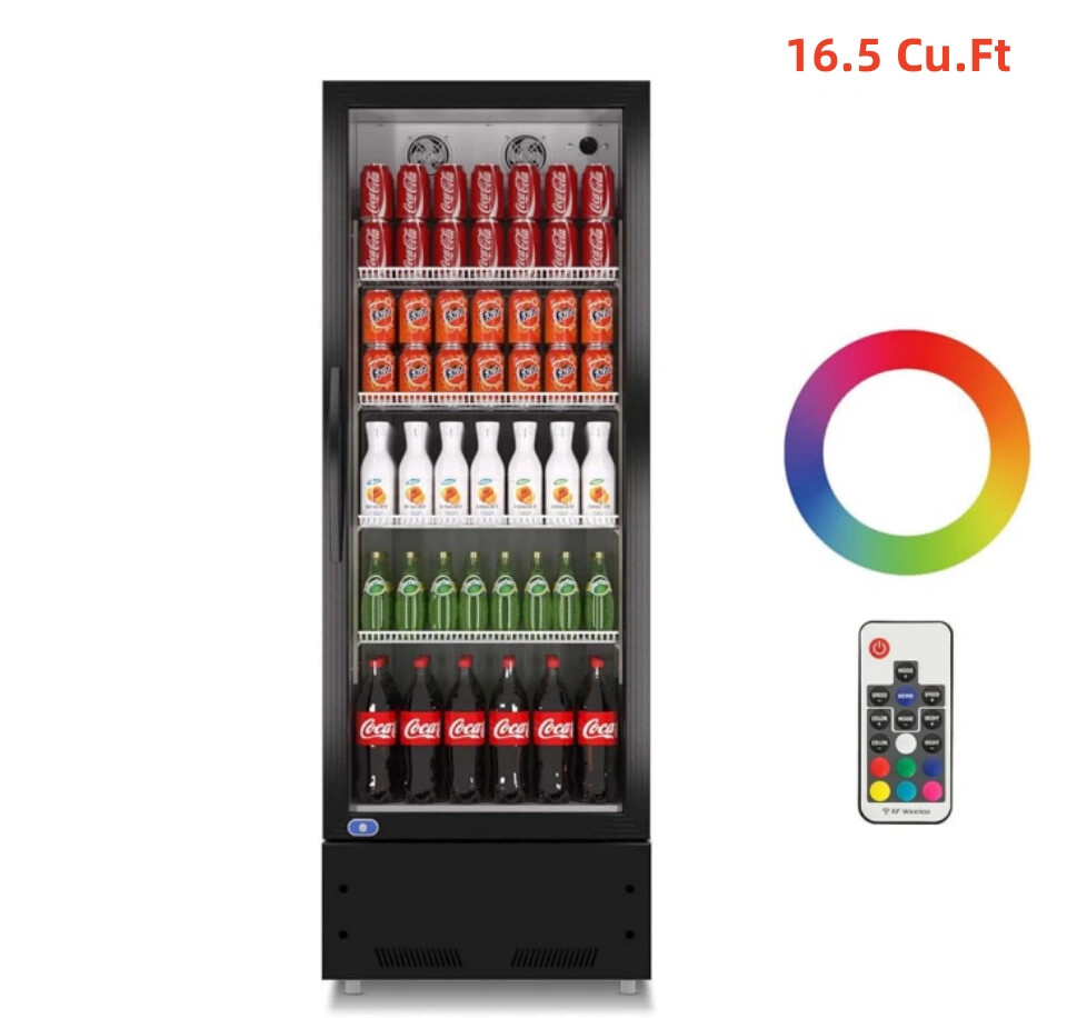 Merchandiser Fridge 16.5 Cu.Ft Glass Door Display Cooler Beverage Refrigerator