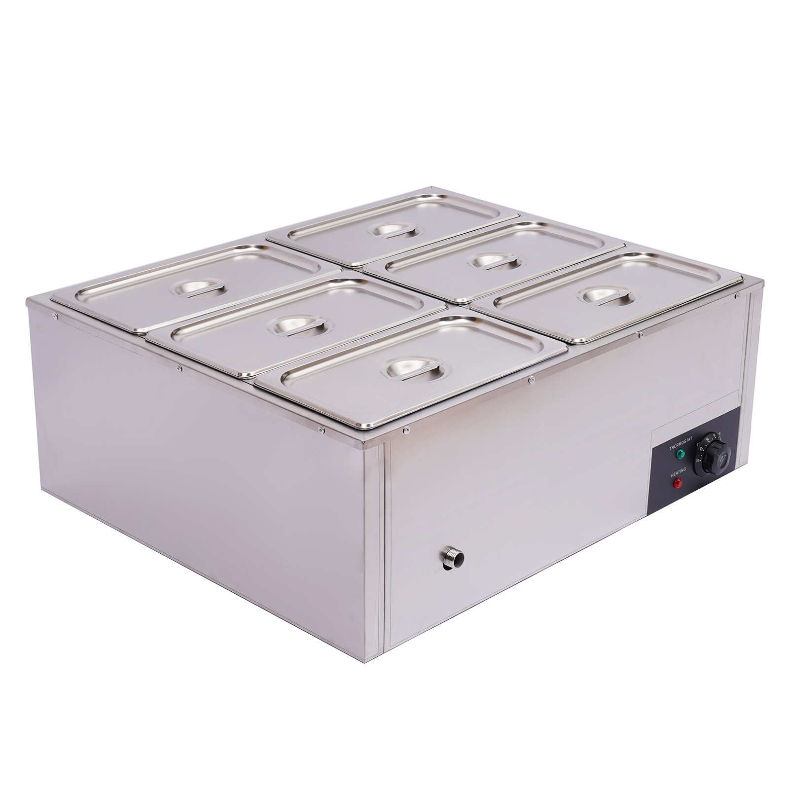 Electric 6-Pot Stainless Steel Food Warmer 850W 30–85°C Bain Marie Countertop