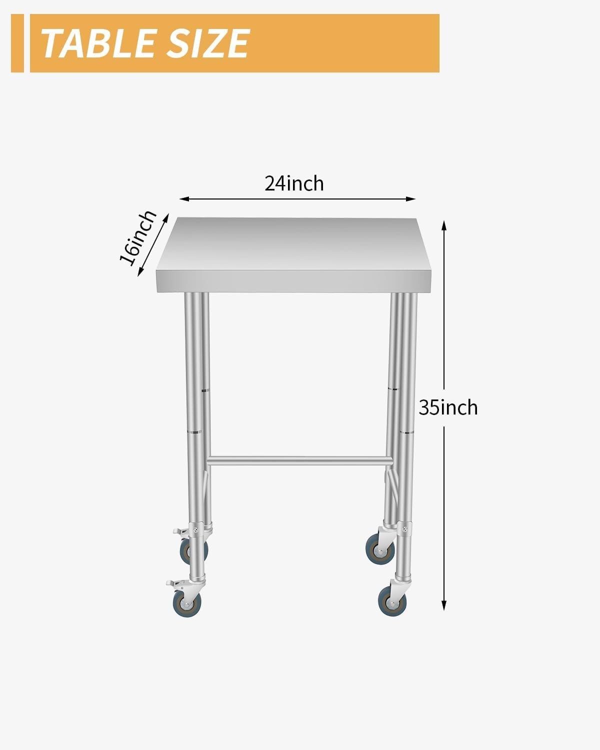 Stainless Steel Prep Table, Rust Resistant NSF Commercial Utility Worktable