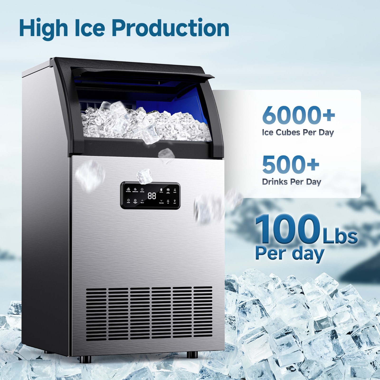 Commercial Ice Make 100 lb. / 24H Built-In/Freestanding stainless steel