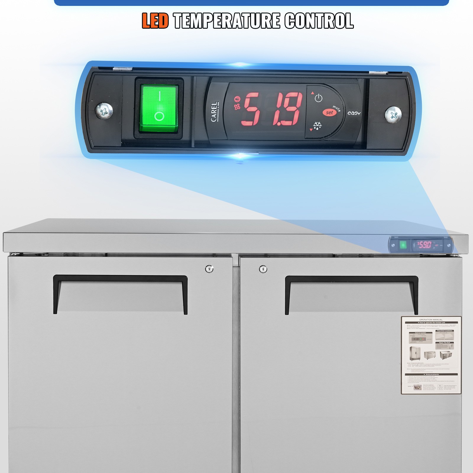 VEVOR 48″ Undercounter Worktop Refrigerator Prep Table 12.9 Cu.Ft Cooler 2 Doors