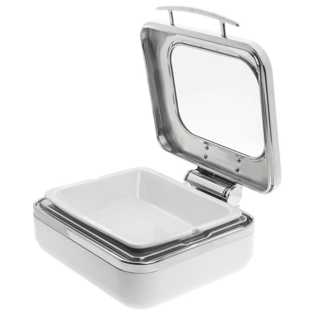 HUBERT® Induction Chafer Half Size Stainless Steel and White – 15″L x 16″W x 6