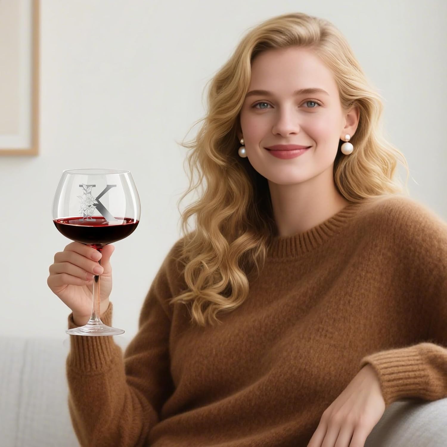 Personalized Gifts for Women, Monogrammed A-Z Wine Glass Custom Design, Unique
