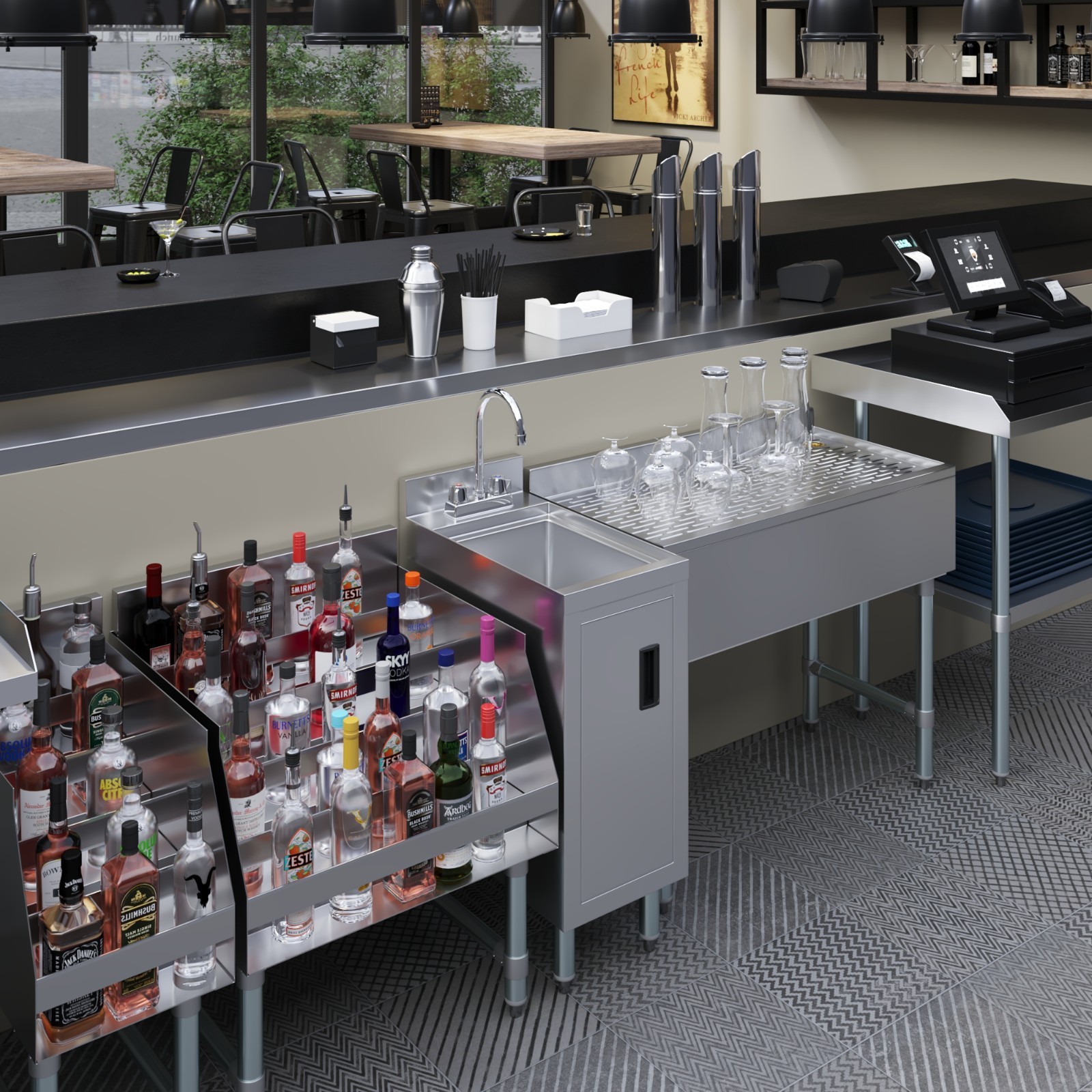 AmGood 22 in. x 12 in. Stainless Steel Underbar Hand Sink with Cabinet Base