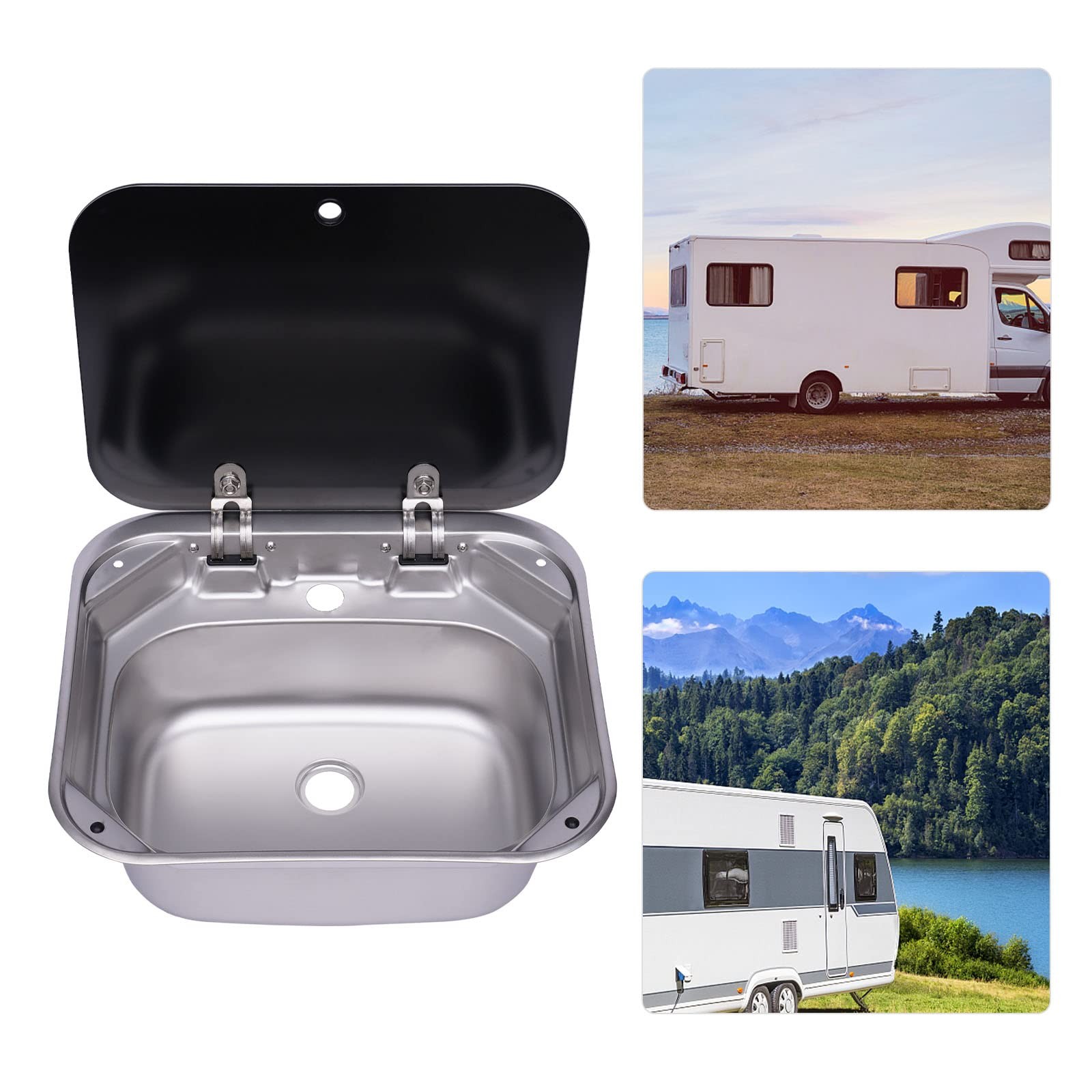 RV Caravan Boat Stainless Steel Hand Wash Sink with Tempered Glass Cover