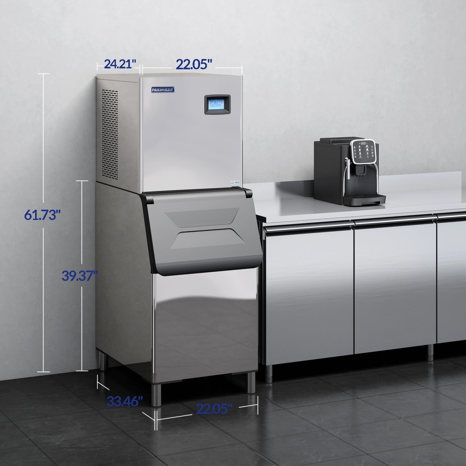 Commercial Ice Maker Machine, 400LBS/24H with 200LBS Large Storage Ice Bin
